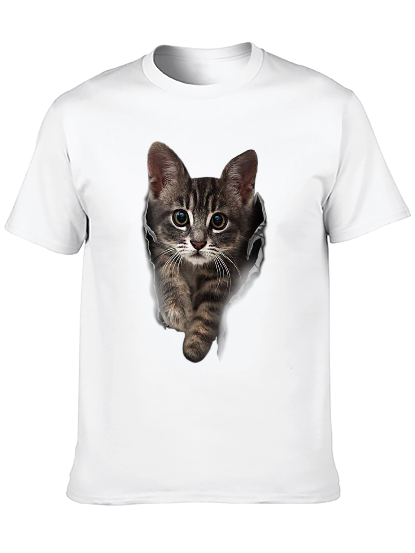 3D Cat Print Black T-Shirt