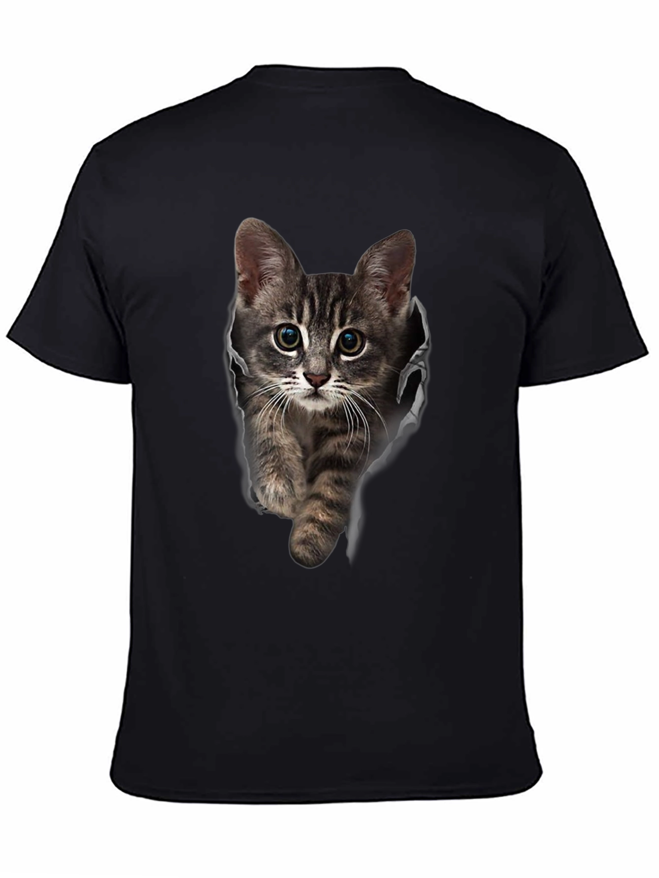 3D Cat Print Black T-Shirt