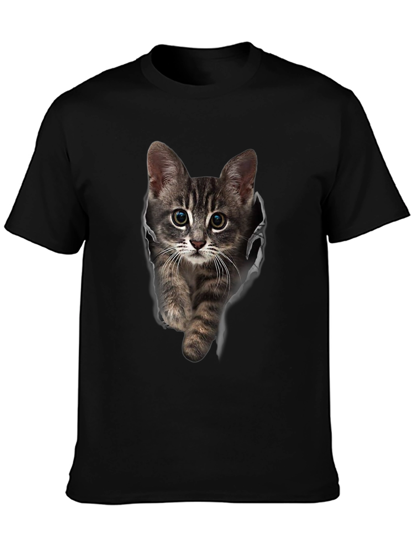 3D Cat Print Black T-Shirt