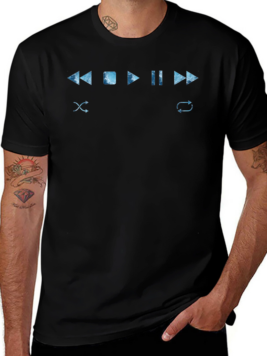 Mens Black T-Shirt with Music Player Control Design
