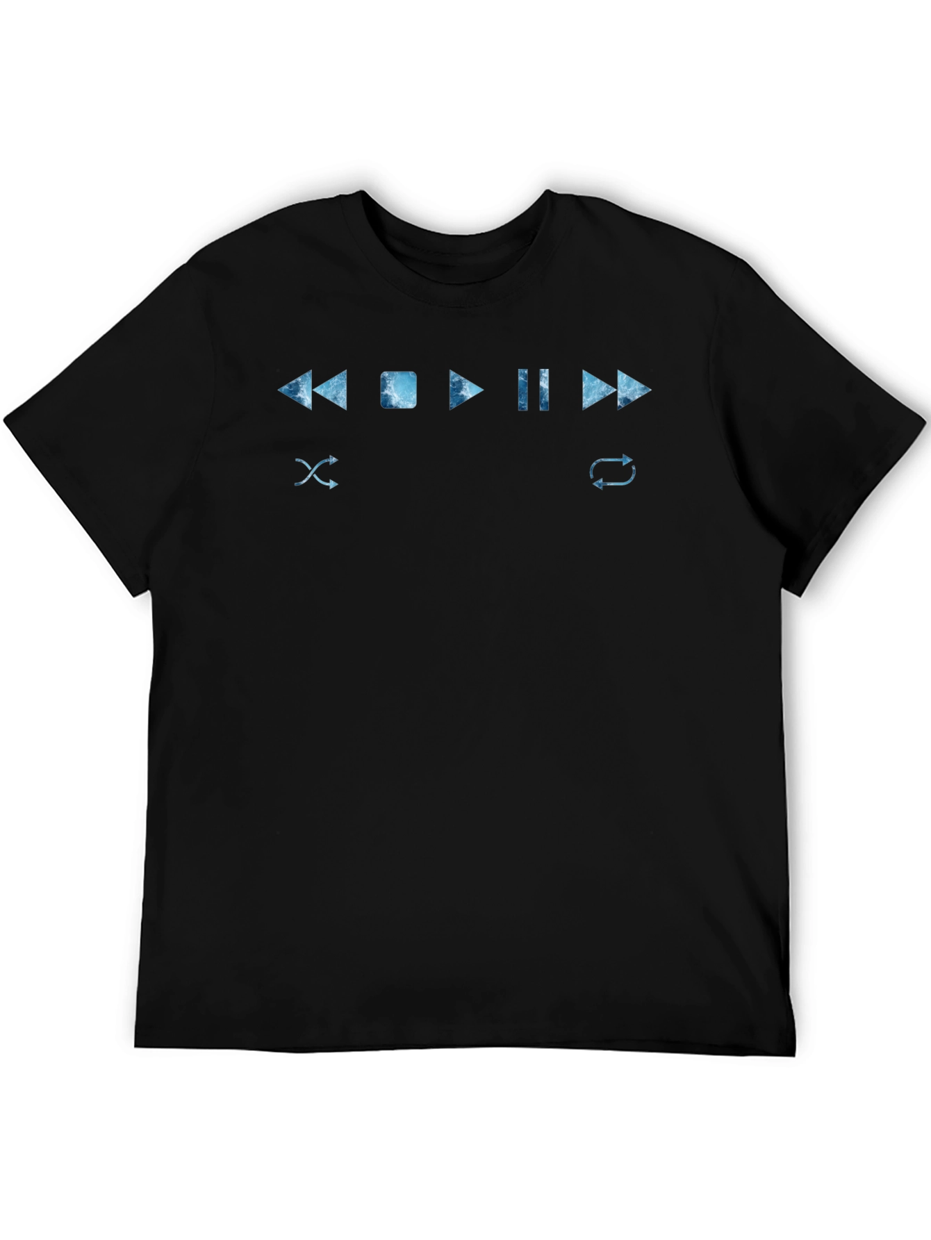 Mens Black T-Shirt with Music Player Control Design