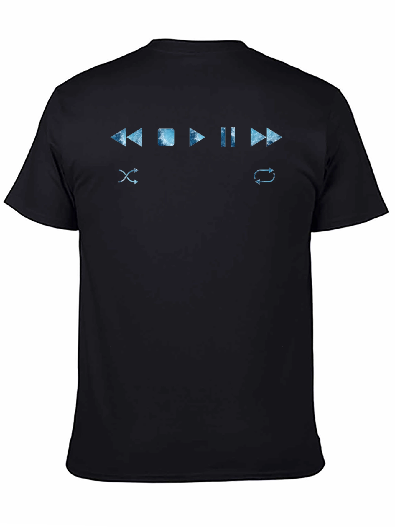 Mens Black T-Shirt with Music Player Control Design