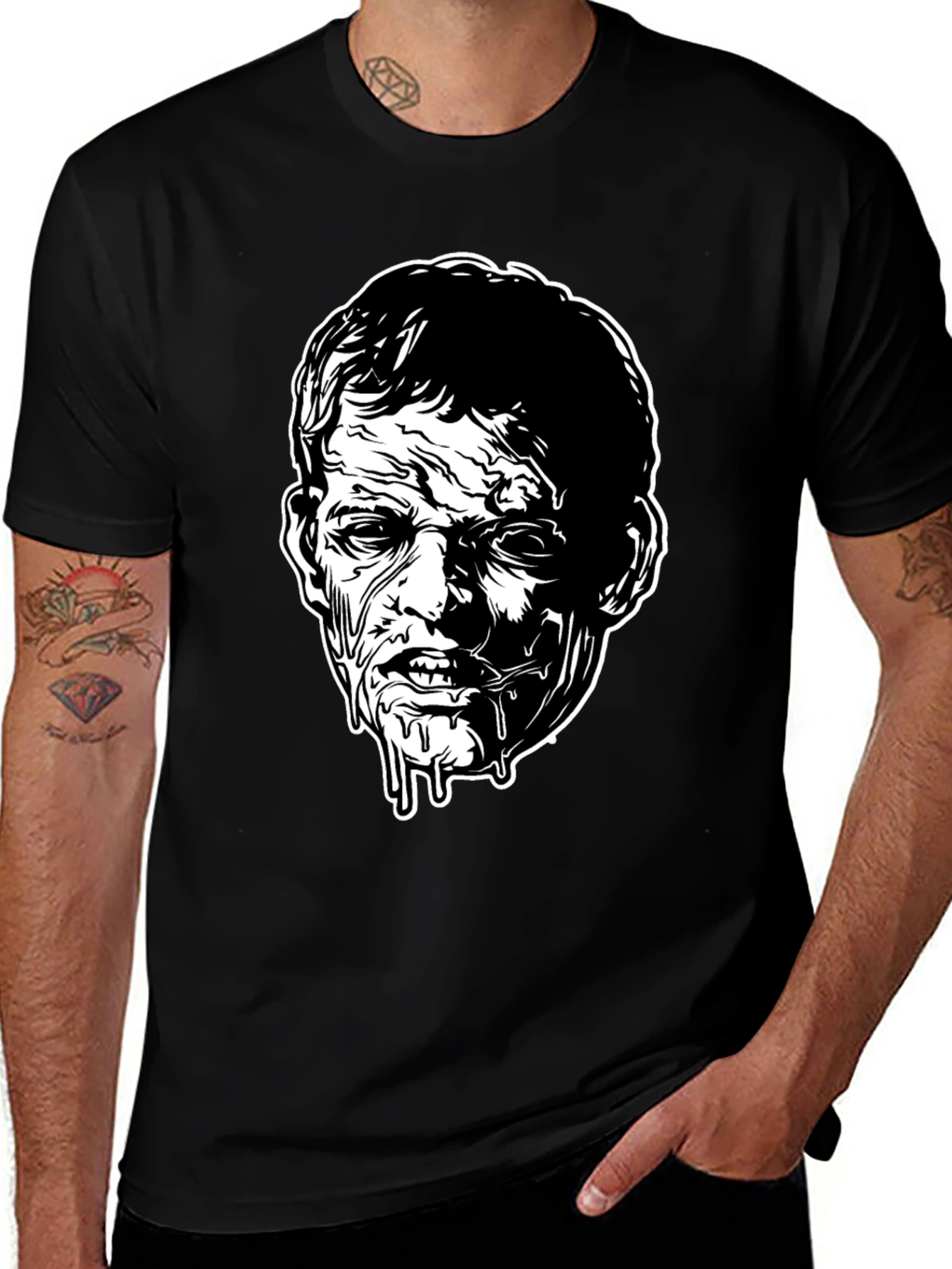 Zombie Face Graphic Tee - Black