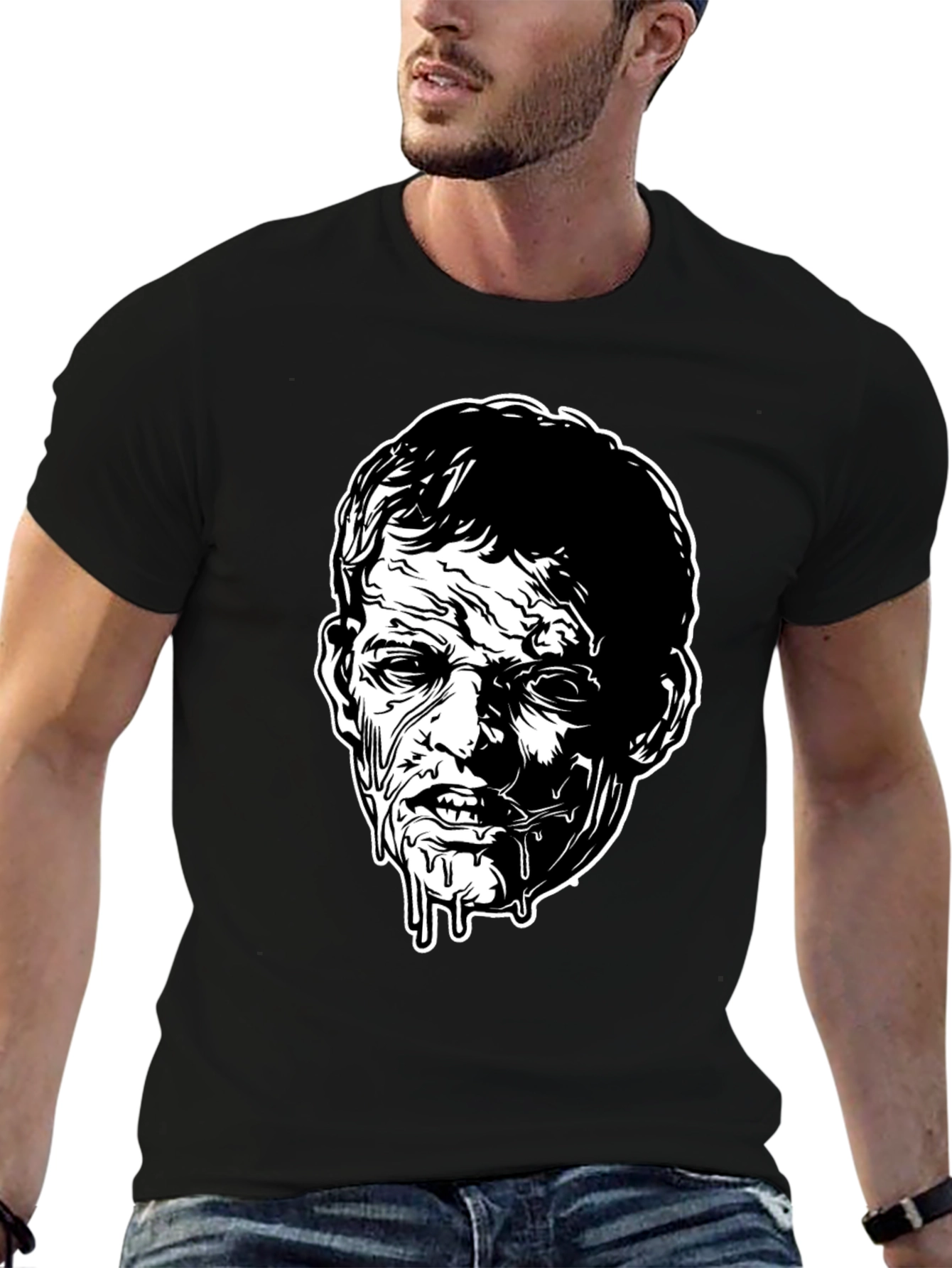 Zombie Face Graphic Tee - Black