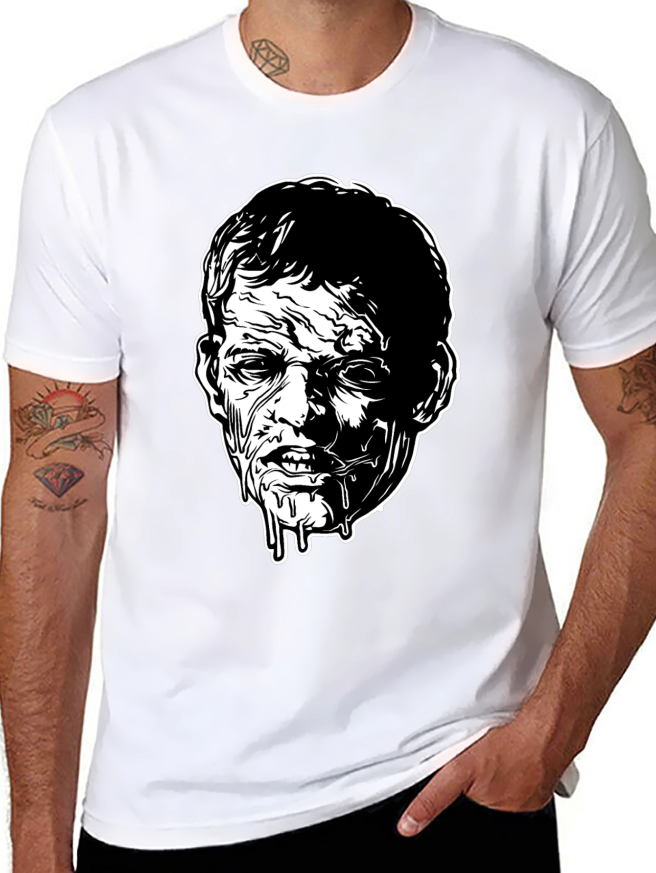 Zombie Face Graphic Tee - Black