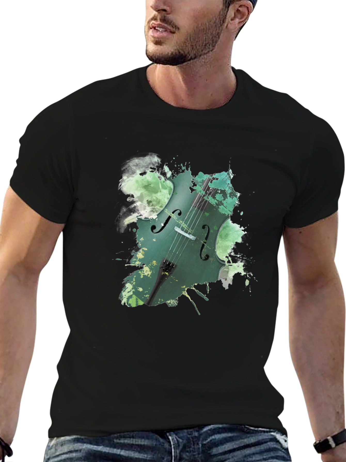 Cello Splash Graphic Black Tee - Musicians Style