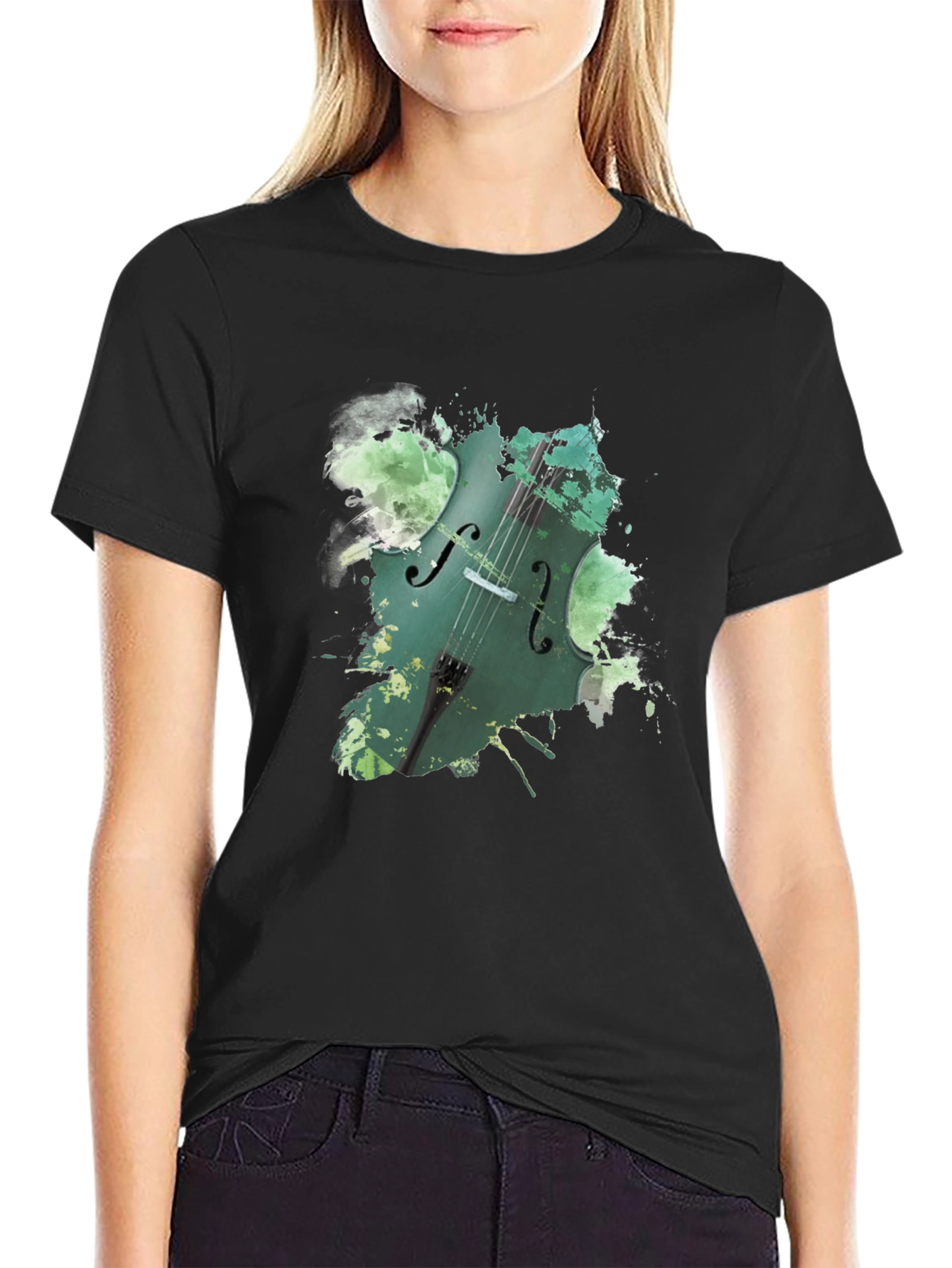 Cello Splash Graphic Black Tee - Musicians Style