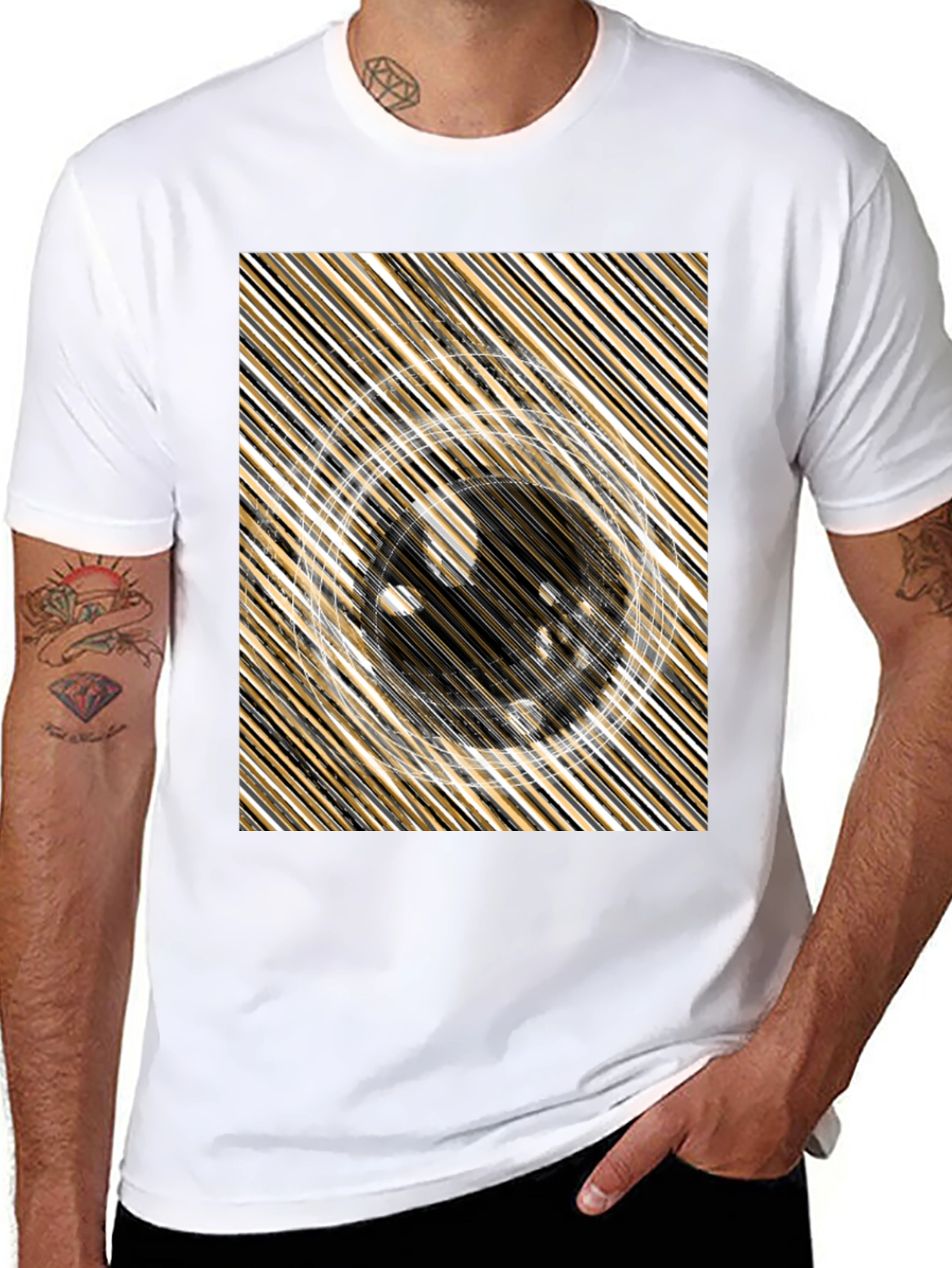 Abstract Design Black Crew Neck Tee