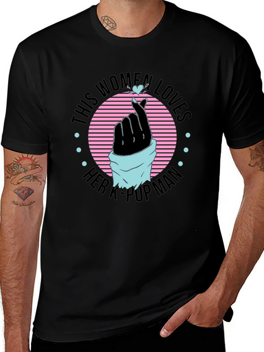 Womens K-Pop Man T-Shirt - Finger Heart Design
