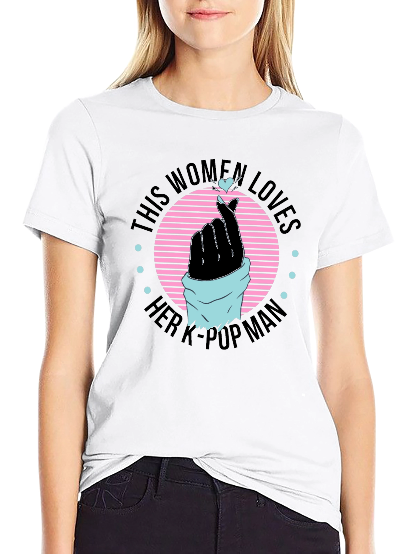 Womens K-Pop Man T-Shirt - Finger Heart Design