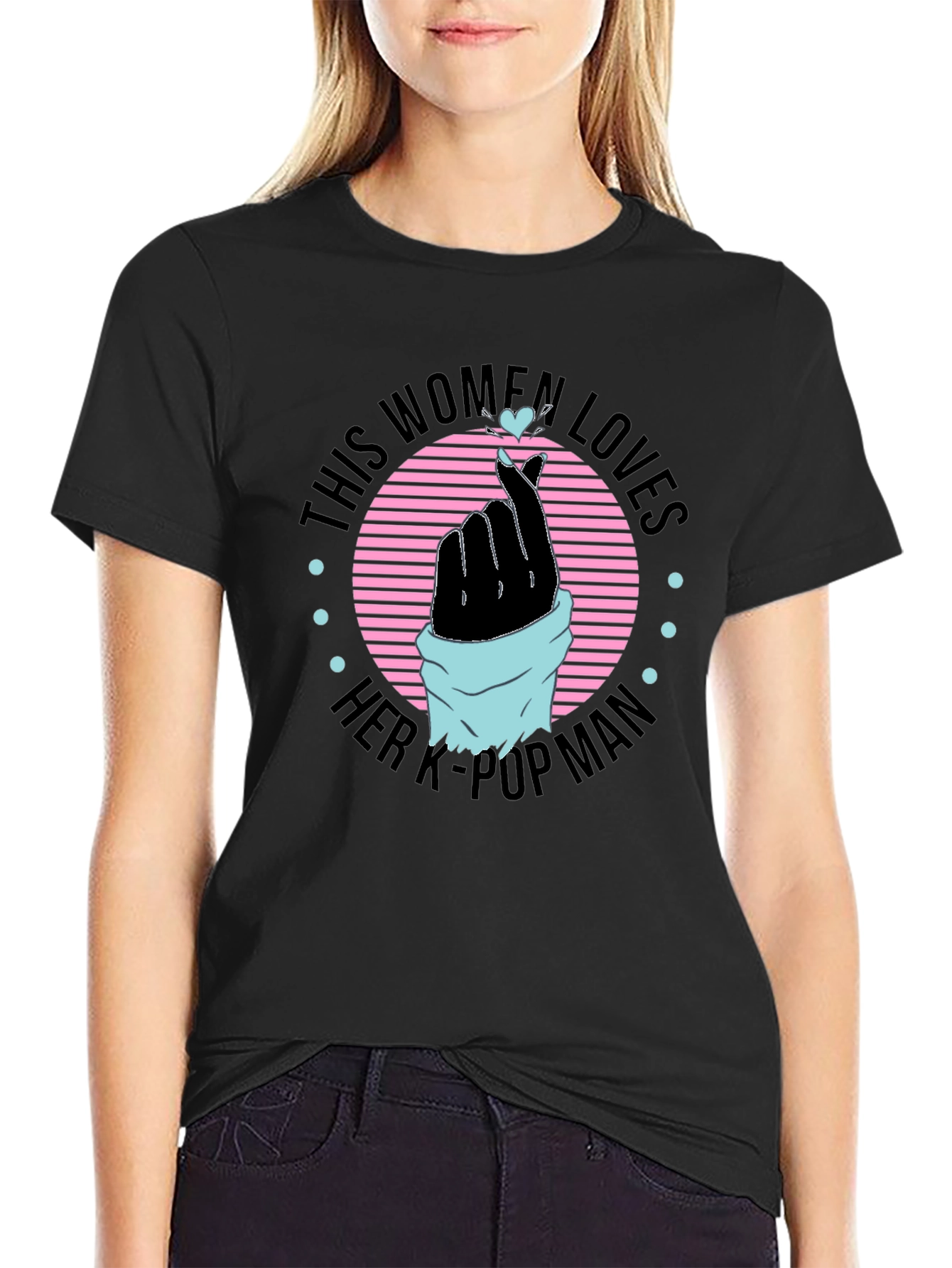 Womens K-Pop Man T-Shirt - Finger Heart Design