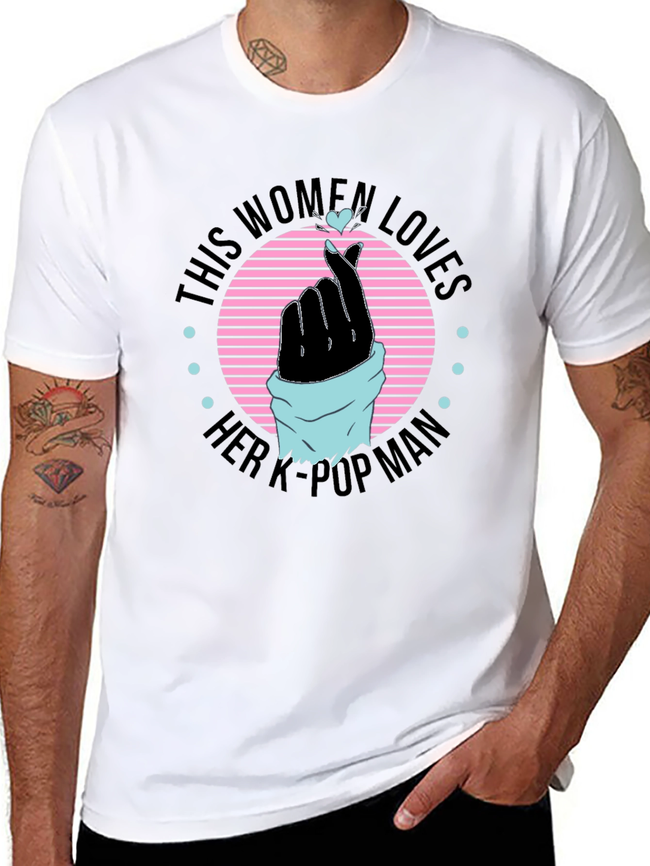 Womens K-Pop Man T-Shirt - Finger Heart Design