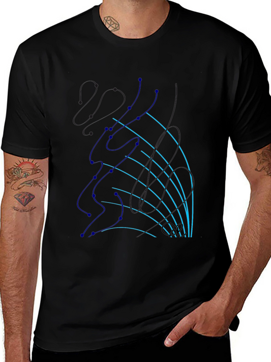 Abstract Line Art Graphic Tee - Black Cotton T-Shirt