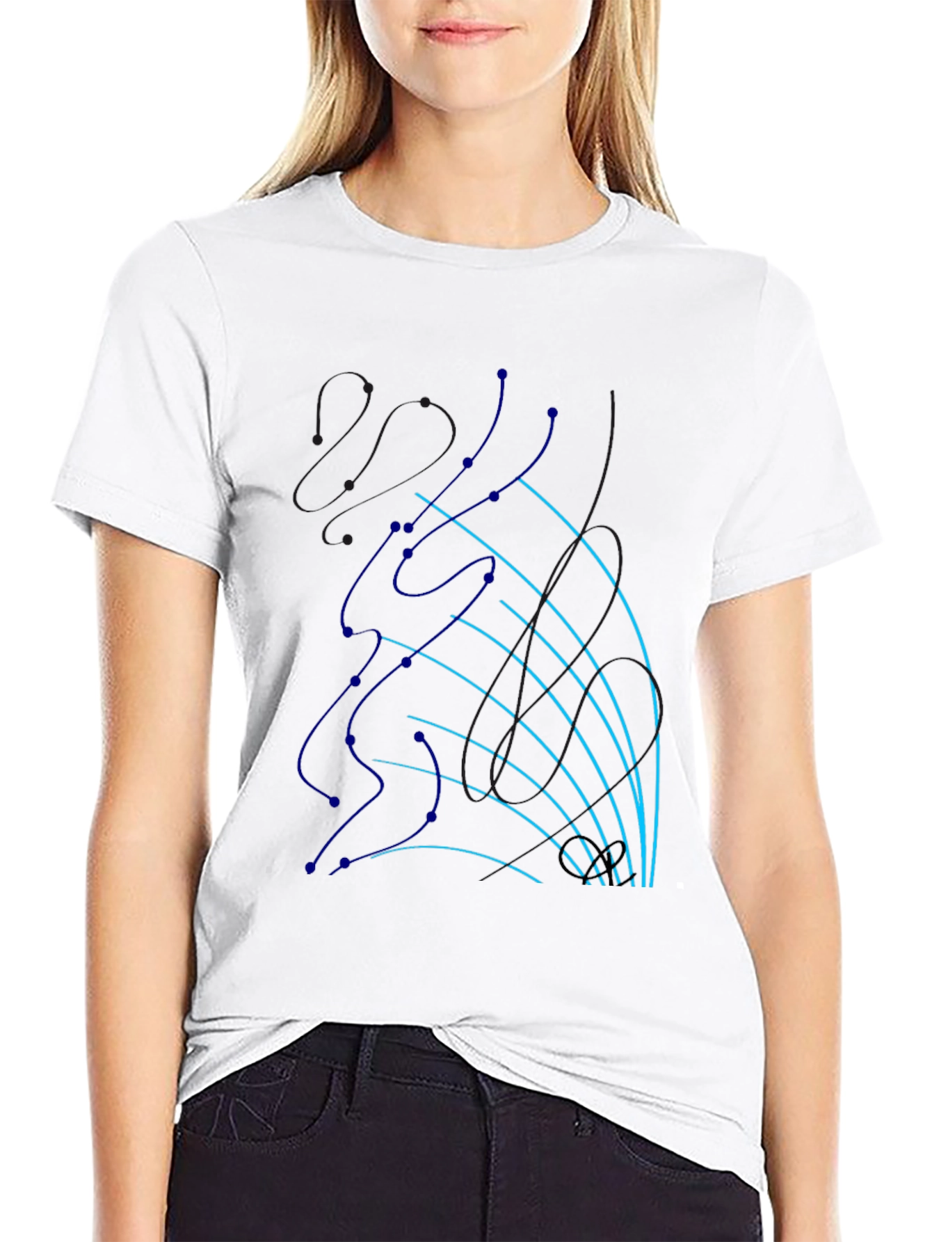 Abstract Line Art Graphic Tee - Black Cotton T-Shirt