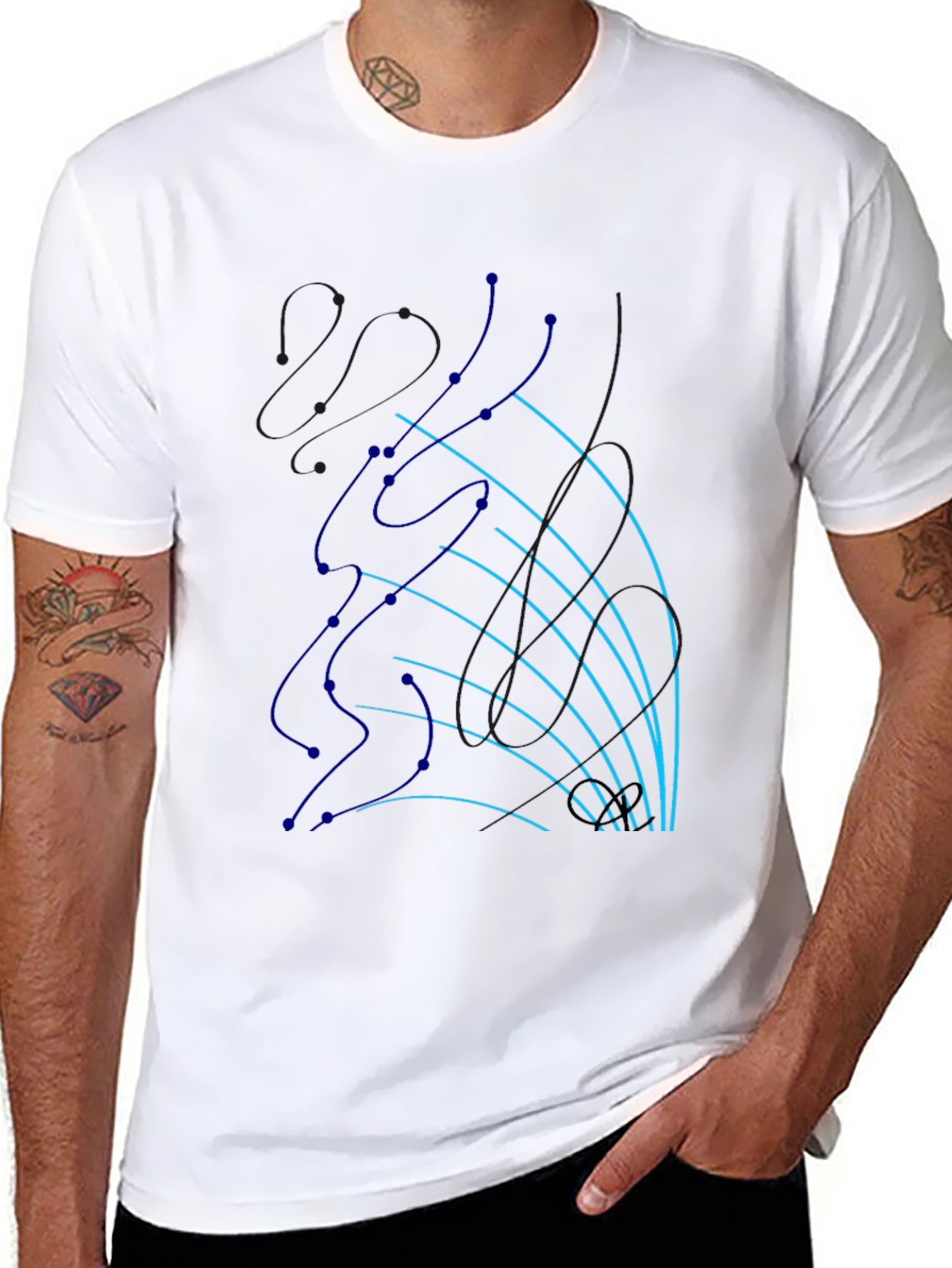 Abstract Line Art Graphic Tee - Black Cotton T-Shirt