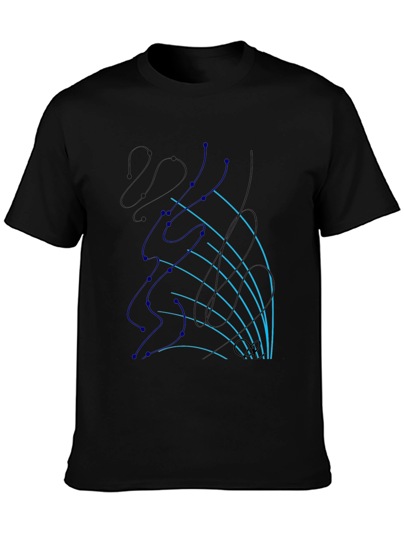 Abstract Line Art Graphic Tee - Black Cotton T-Shirt