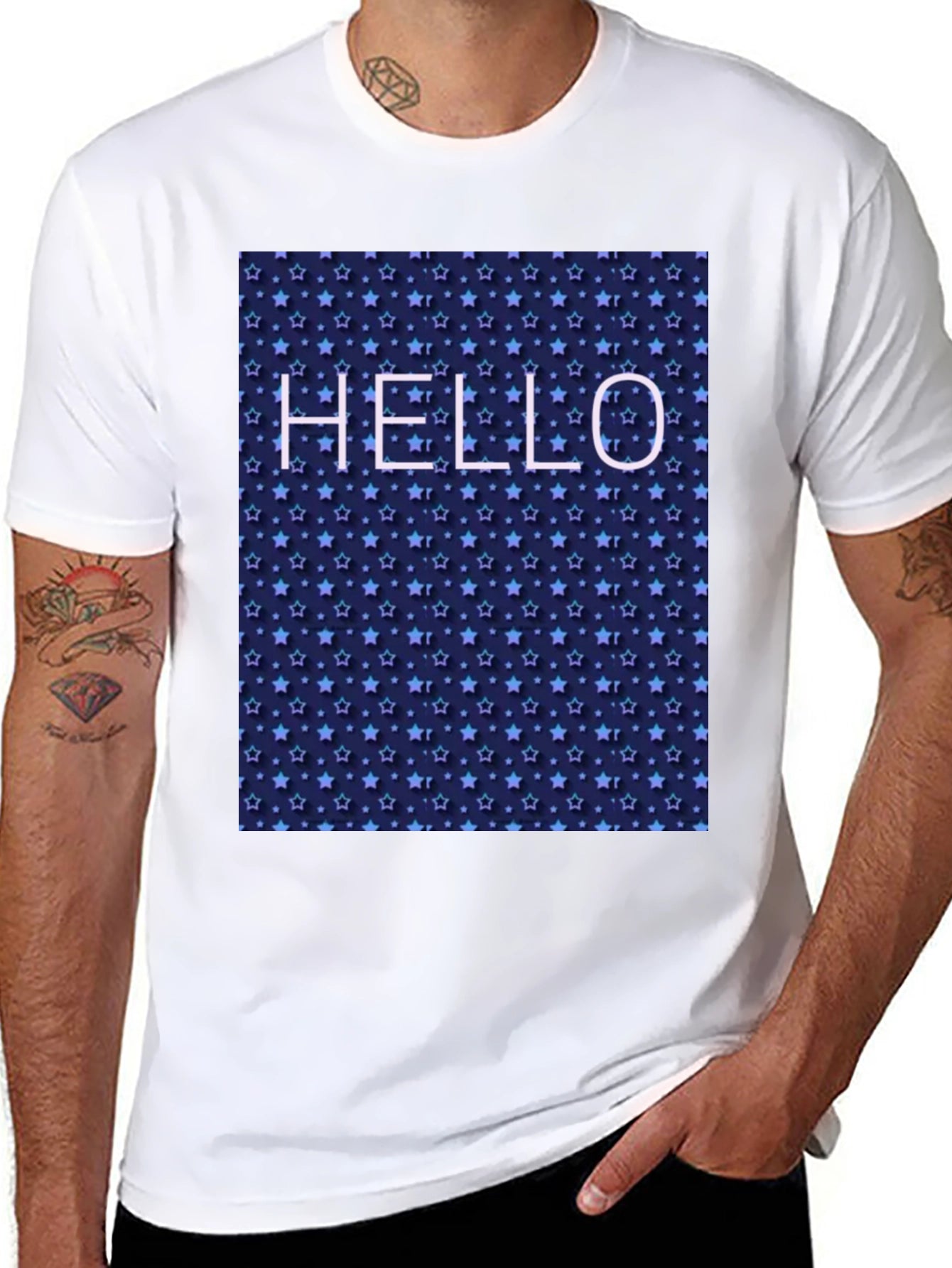 Starry Night Hello Black T-Shirt
