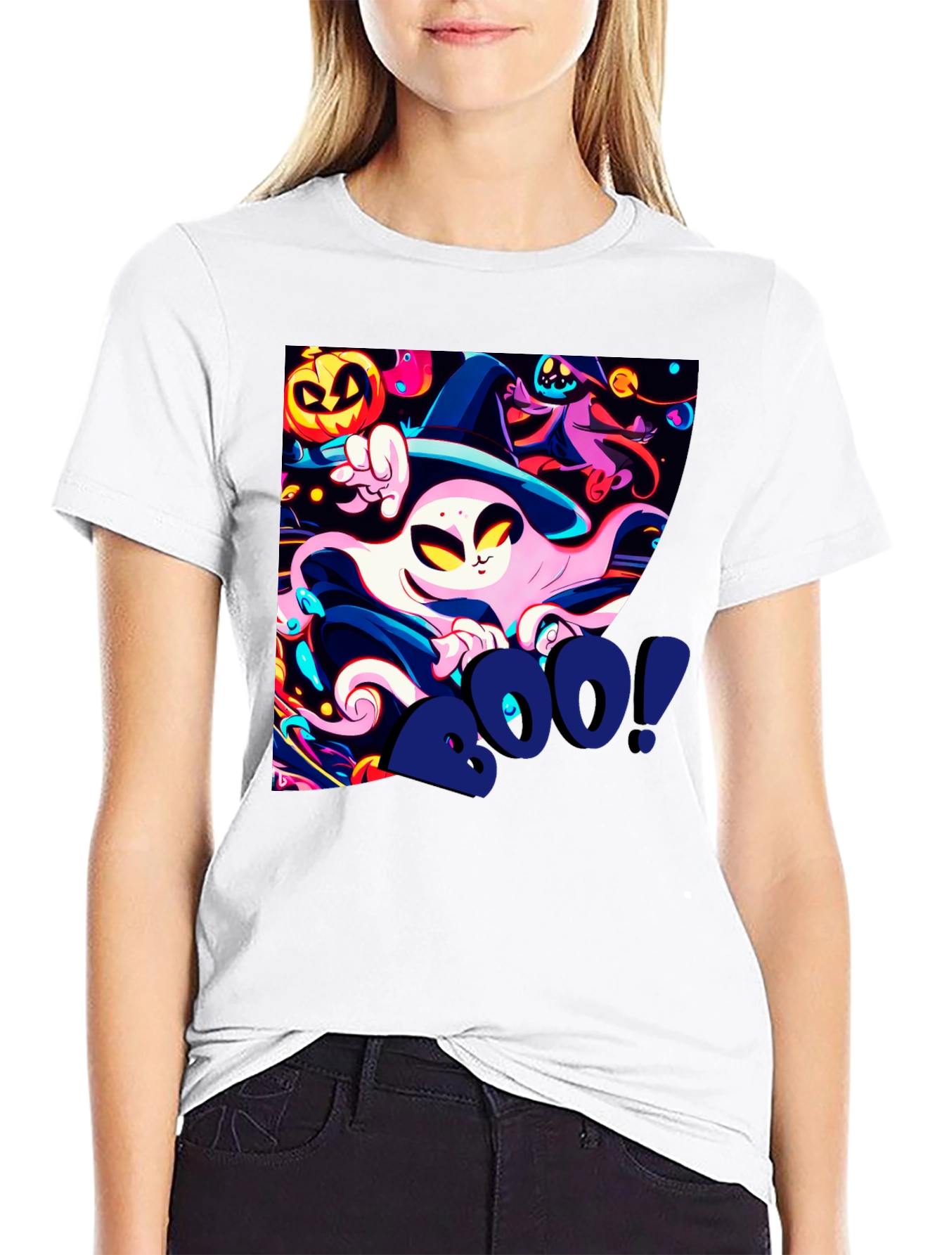 Spooky Halloween Graphic Print Tee - Boo!