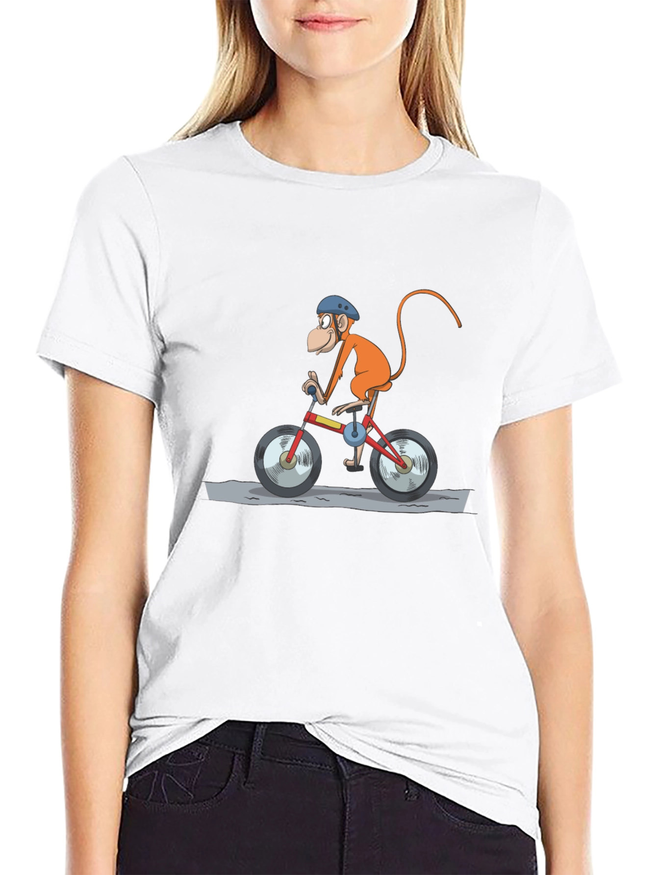 Monkey on Bike T-Shirt - Cartoon Style