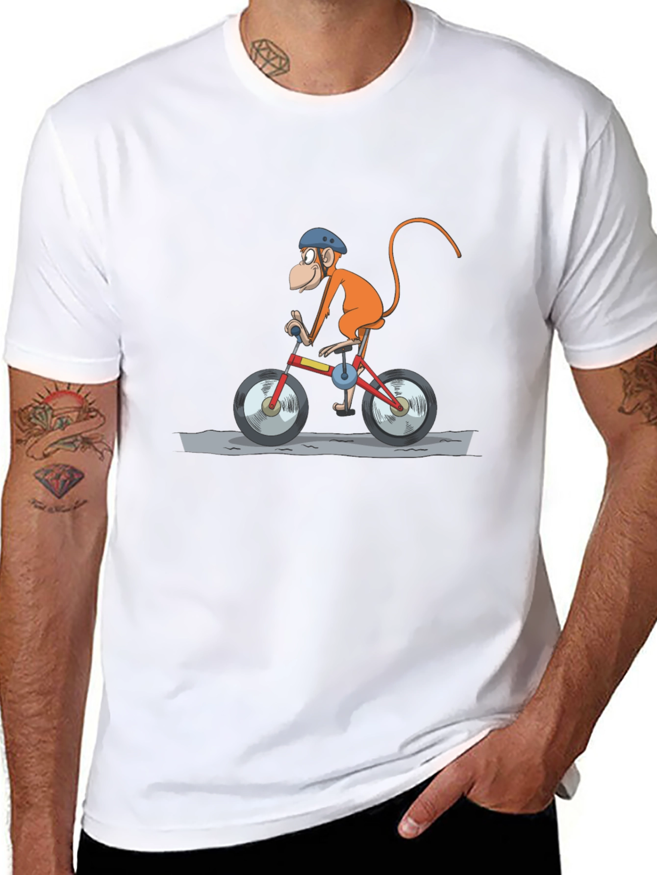 Monkey on Bike T-Shirt - Cartoon Style