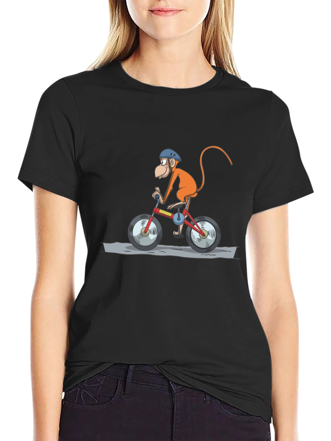 Monkey on Bike T-Shirt - Cartoon Style