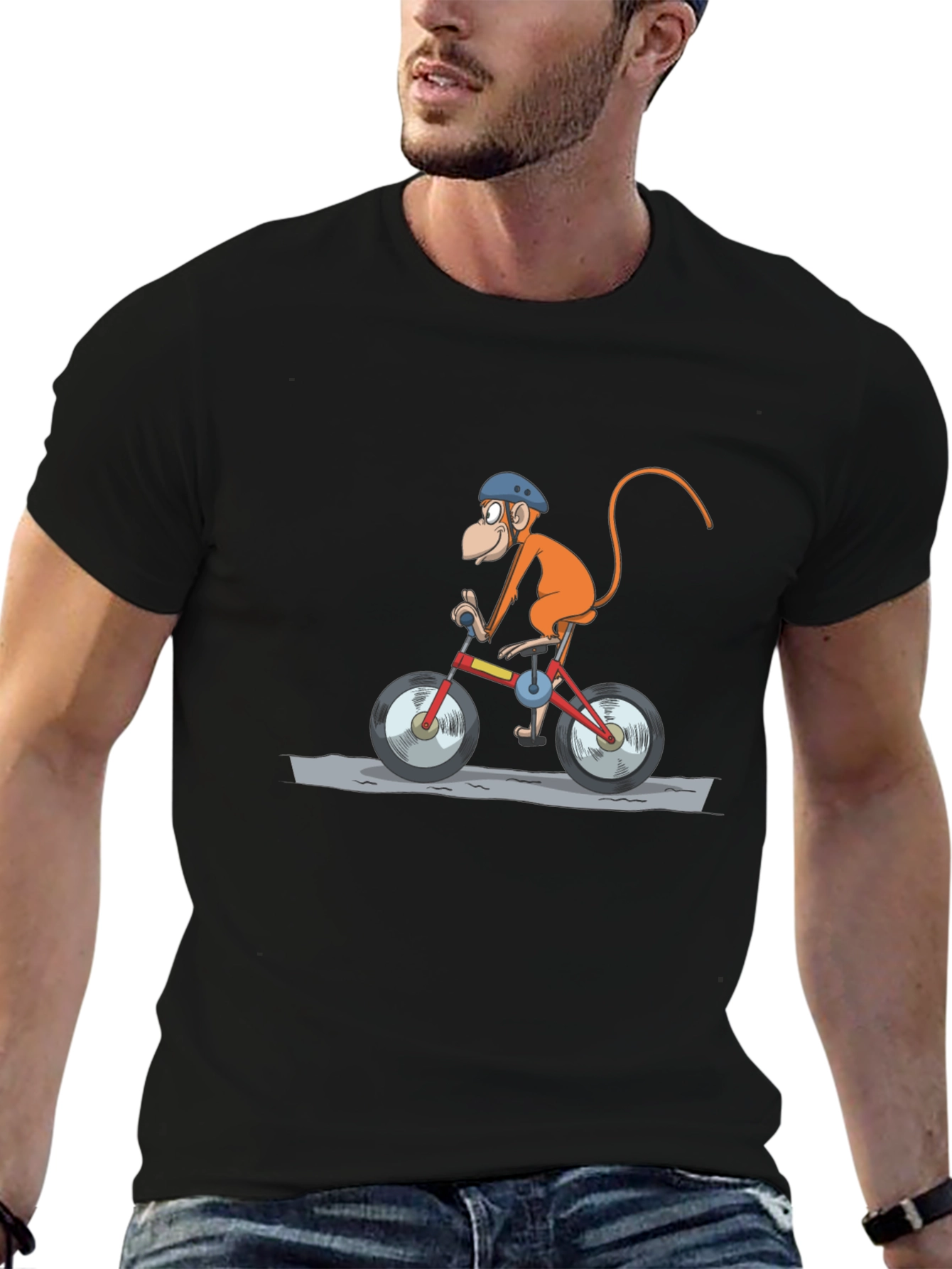 Monkey on Bike T-Shirt - Cartoon Style