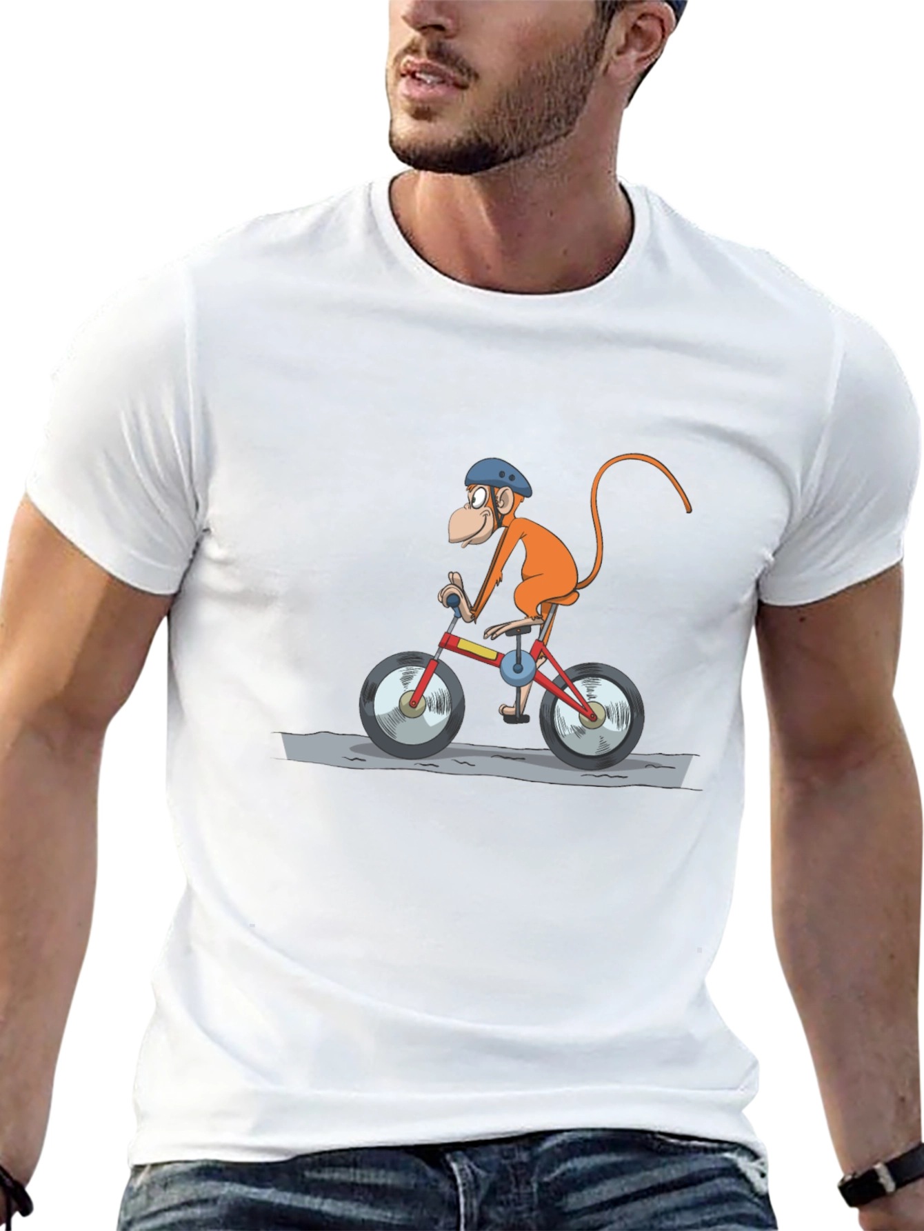 Monkey on Bike T-Shirt - Cartoon Style