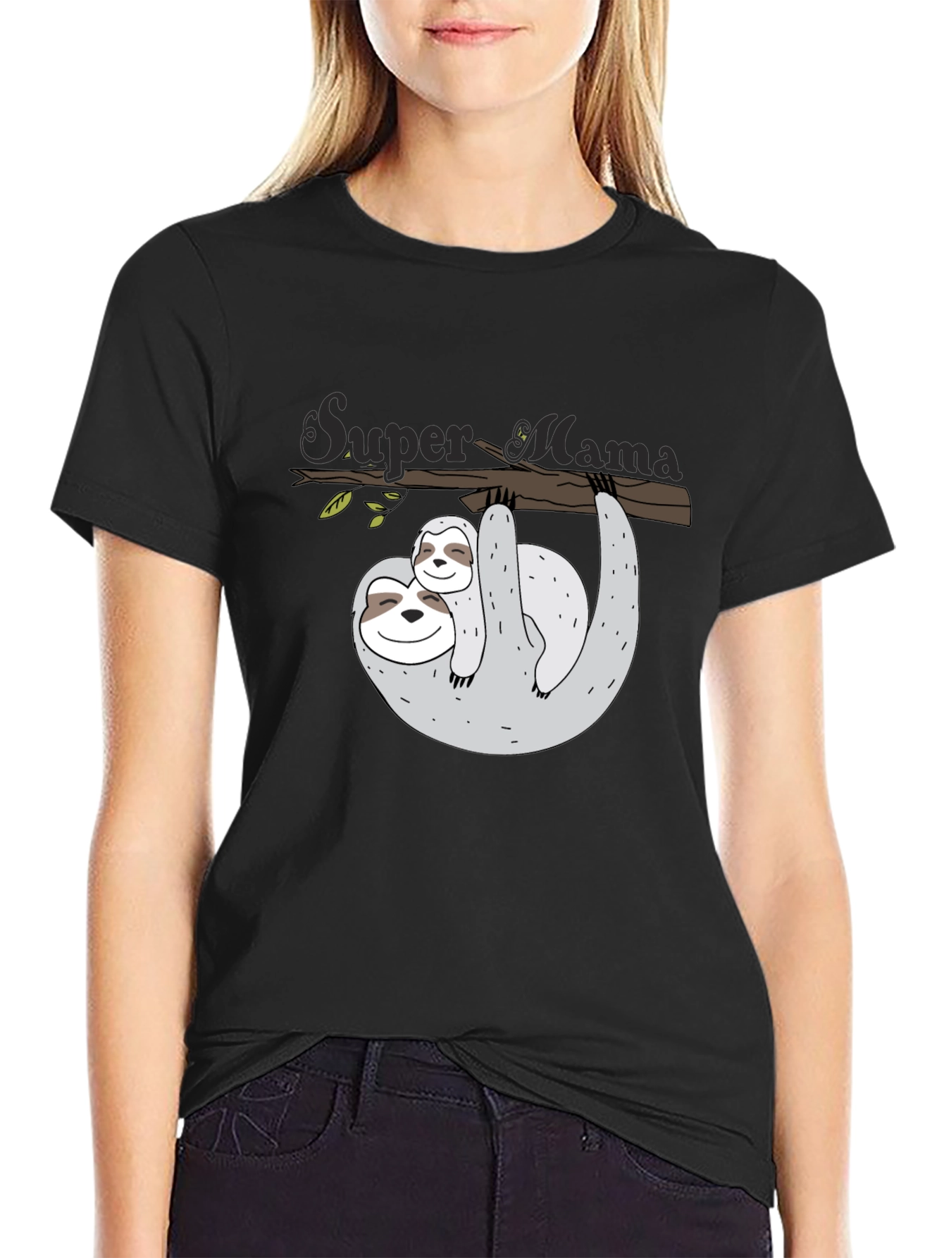 Super Mama Sloth Graphic Tee - Black