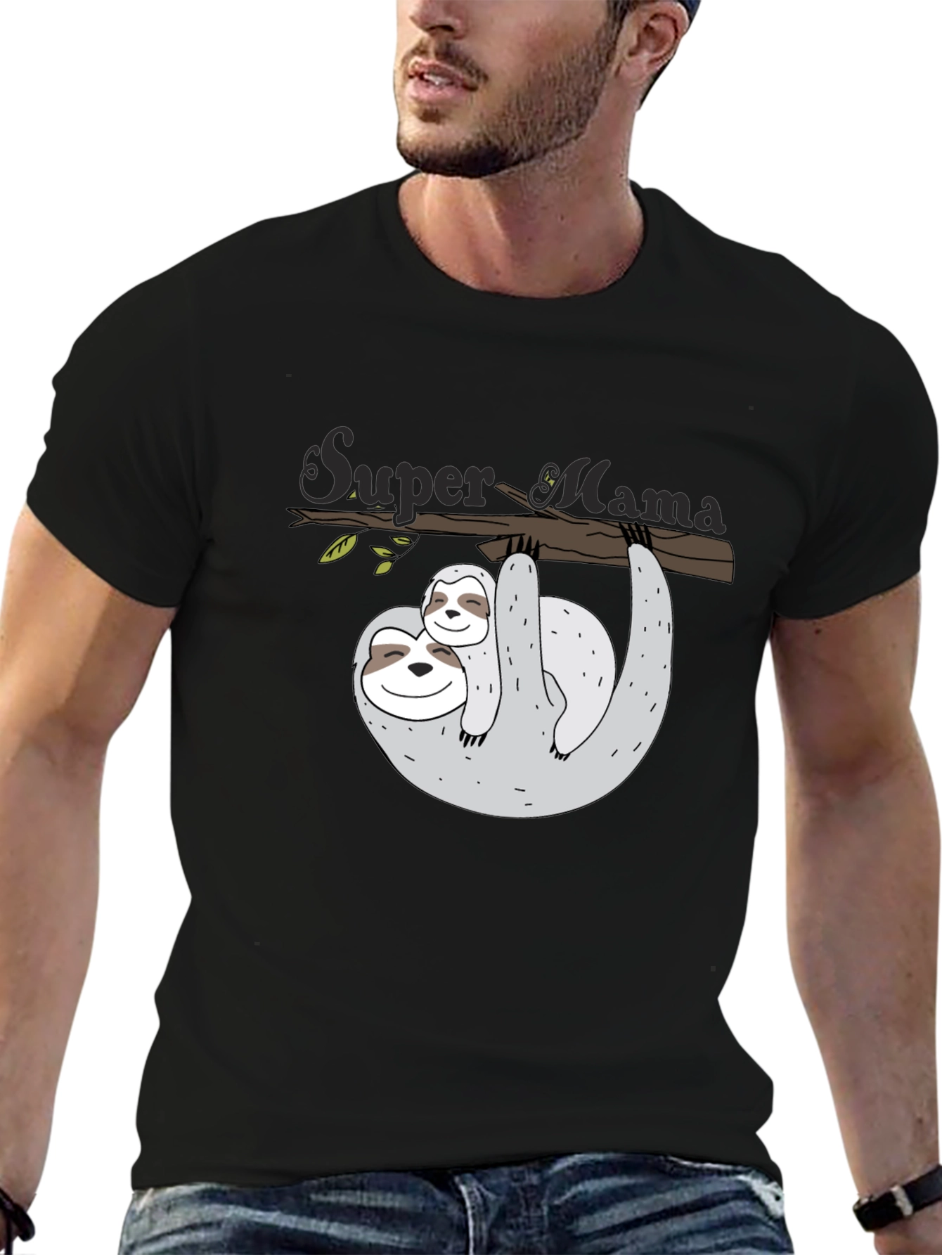 Super Mama Sloth Graphic Tee - Black