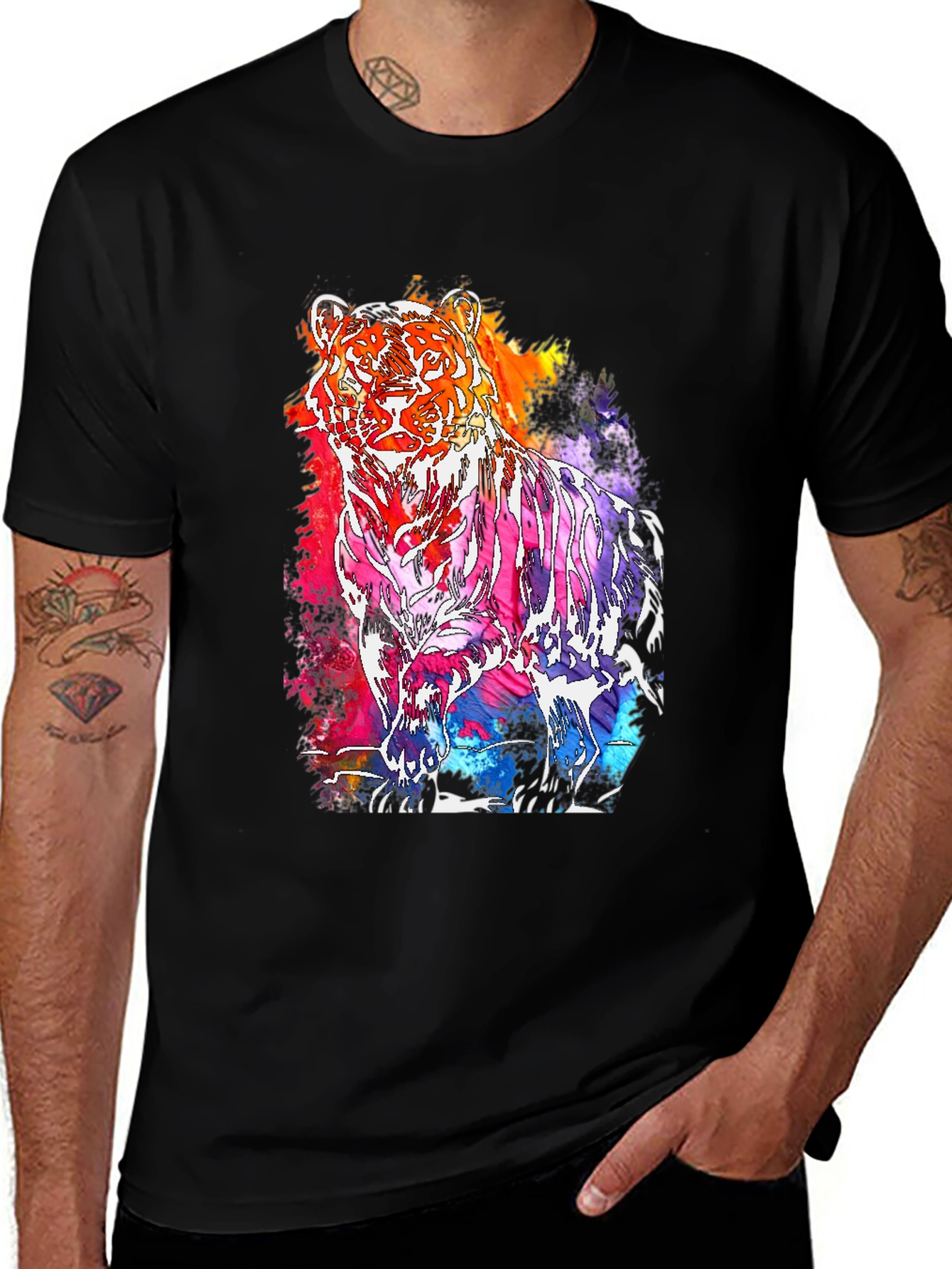 Vibrant Tiger Graphic Tee - Mens Black T-Shirt