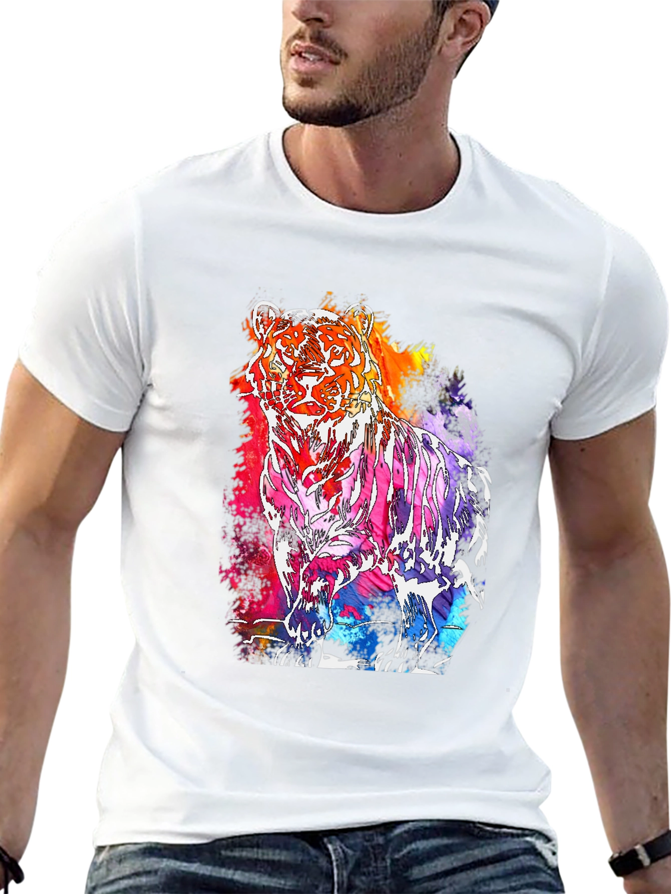 Vibrant Tiger Graphic Tee - Mens Black T-Shirt