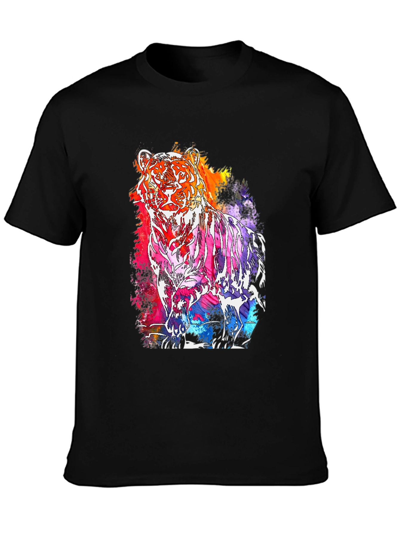 Vibrant Tiger Graphic Tee - Mens Black T-Shirt