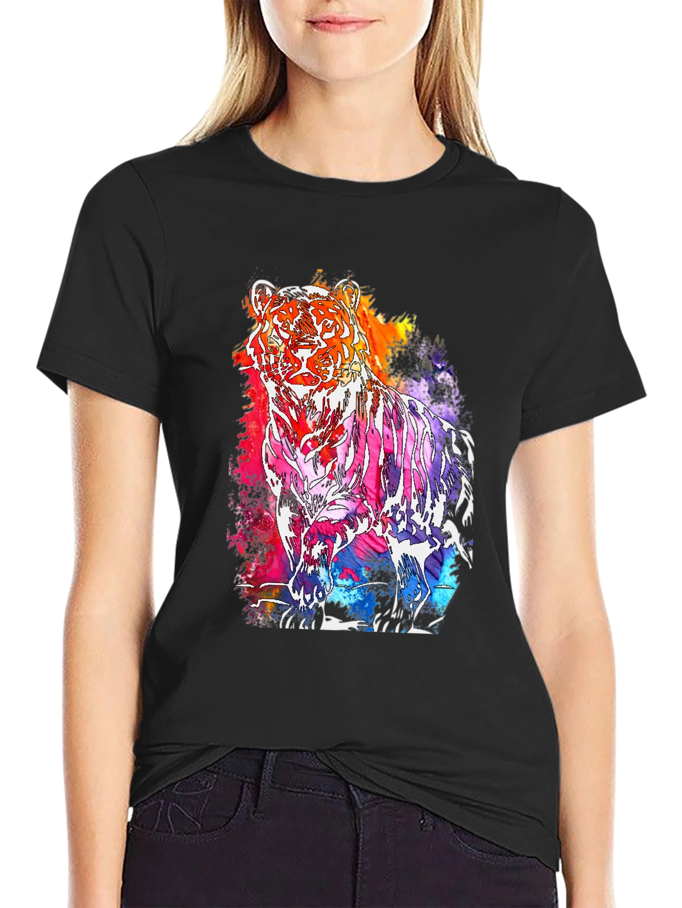 Vibrant Tiger Graphic Tee - Mens Black T-Shirt