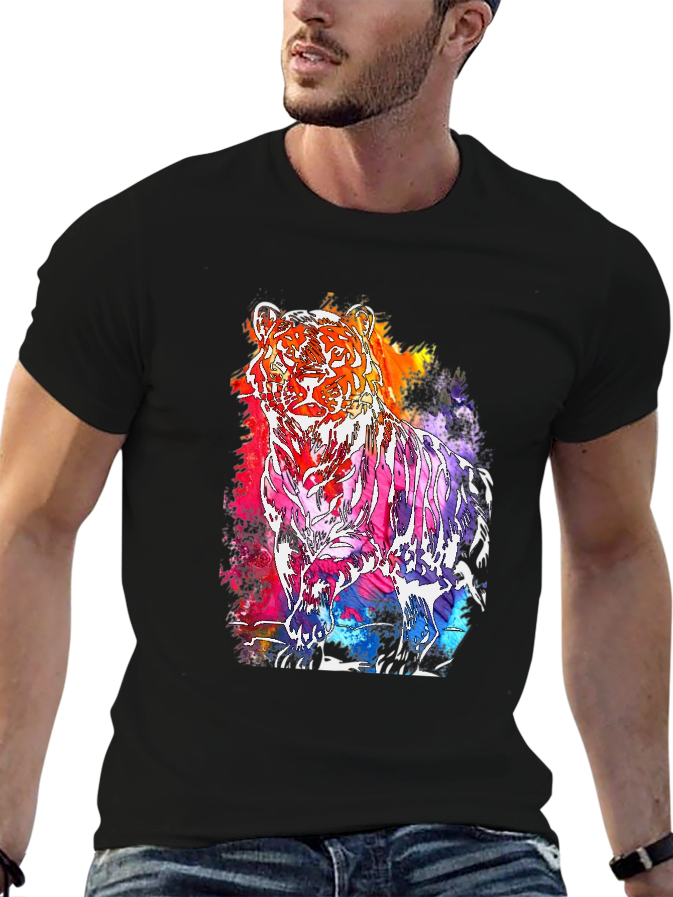 Vibrant Tiger Graphic Tee - Mens Black T-Shirt
