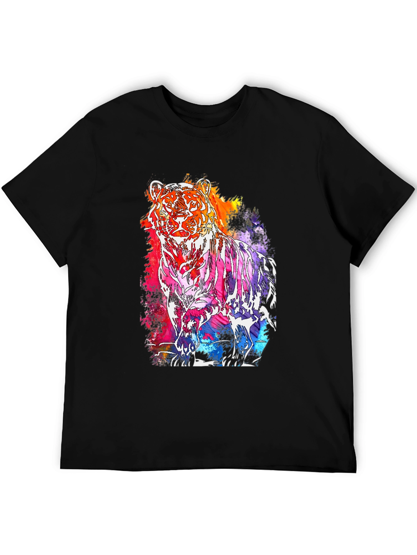 Vibrant Tiger Graphic Tee - Mens Black T-Shirt