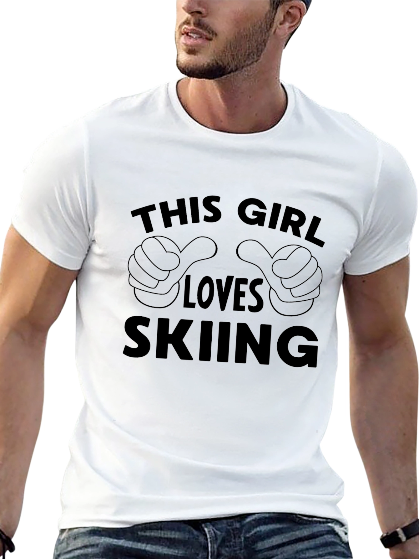This Girl Loves Skiing Black Graphic T-Shirt
