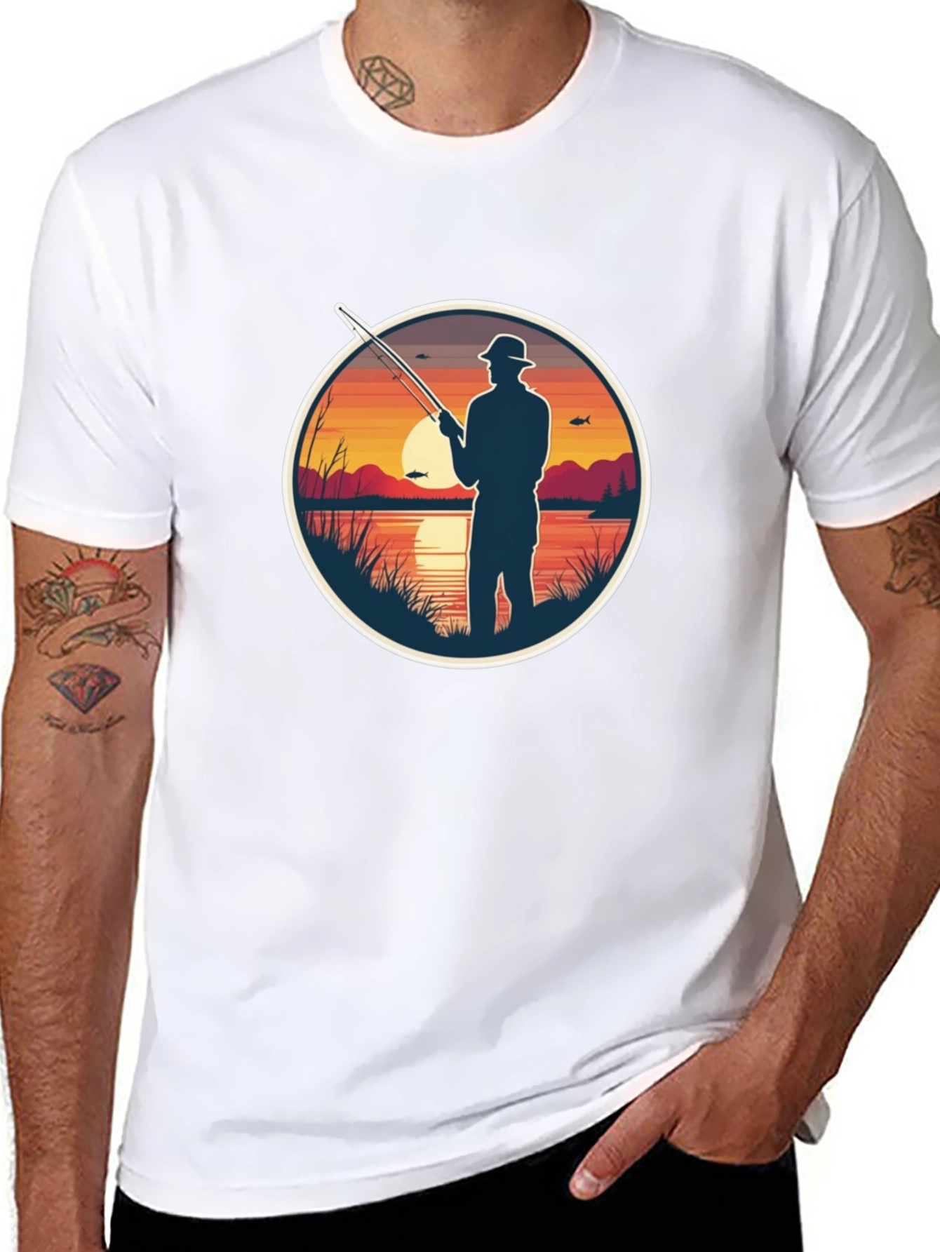 Fisherman Sunset Graphic Tee - Black Cotton