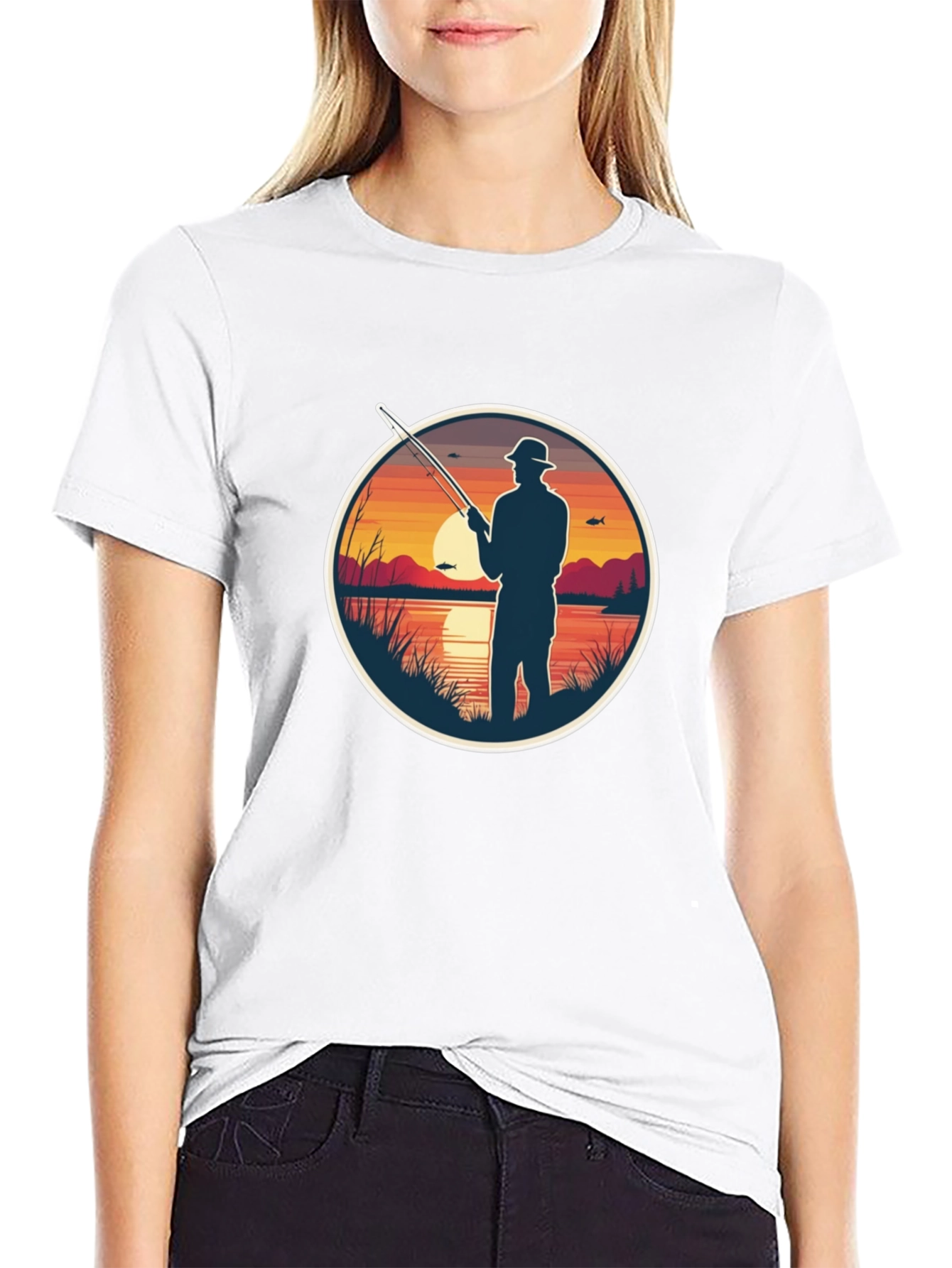 Fisherman Sunset Graphic Tee - Black Cotton