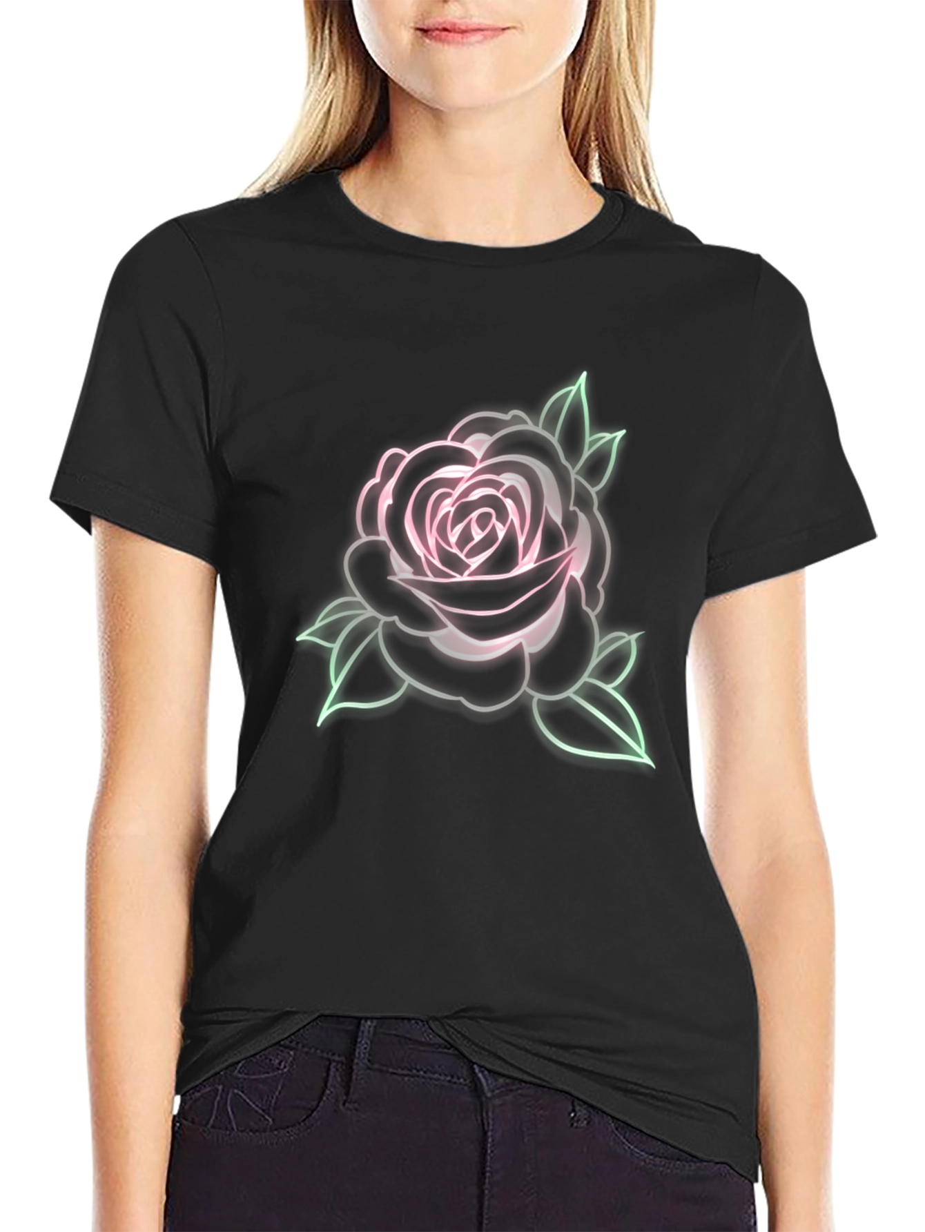 Neon Rose Graphic T-Shirt - Stylish Casual Wear