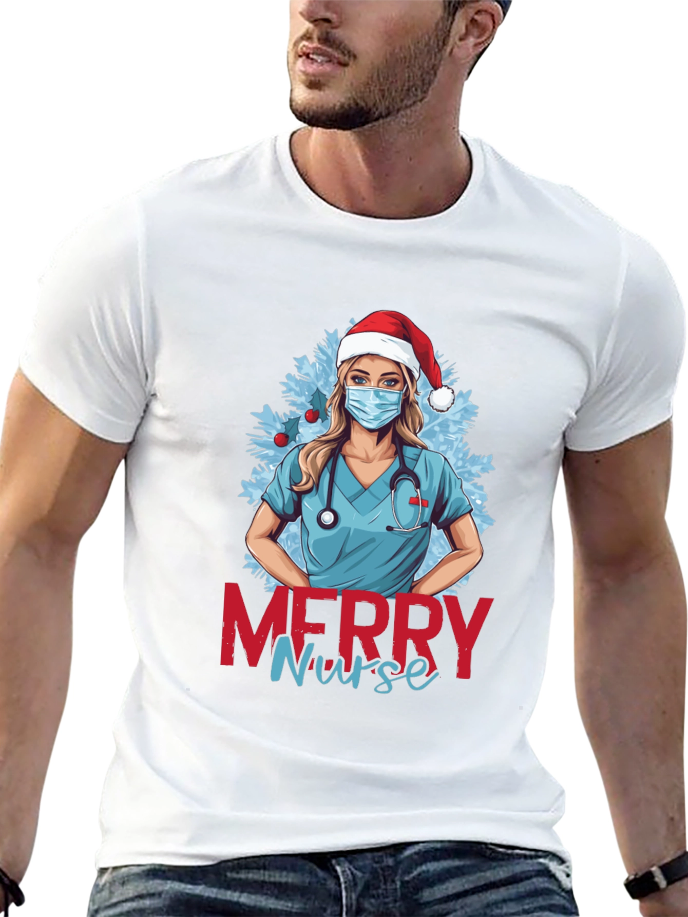 Merry Nurse Christmas Graphic T-Shirt