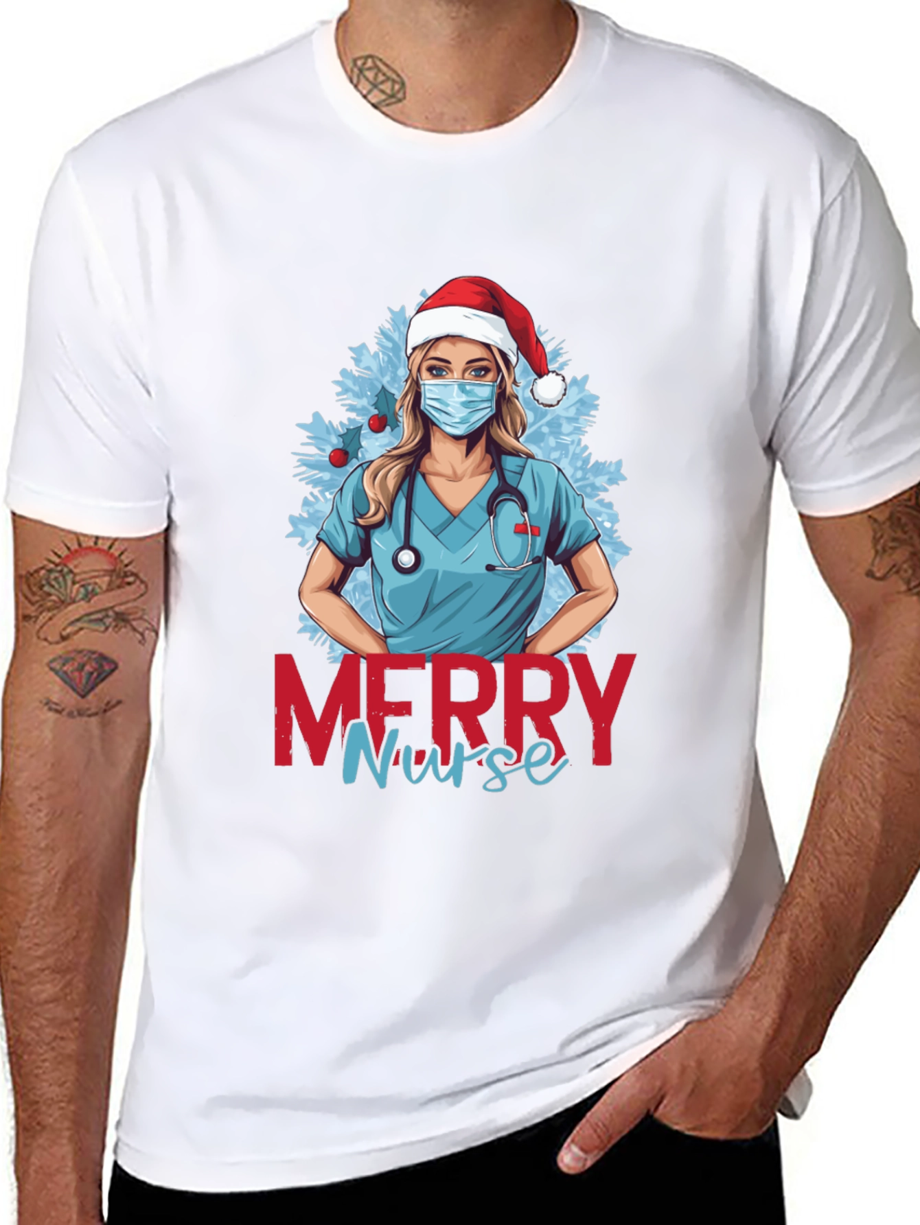 Merry Nurse Christmas Graphic T-Shirt
