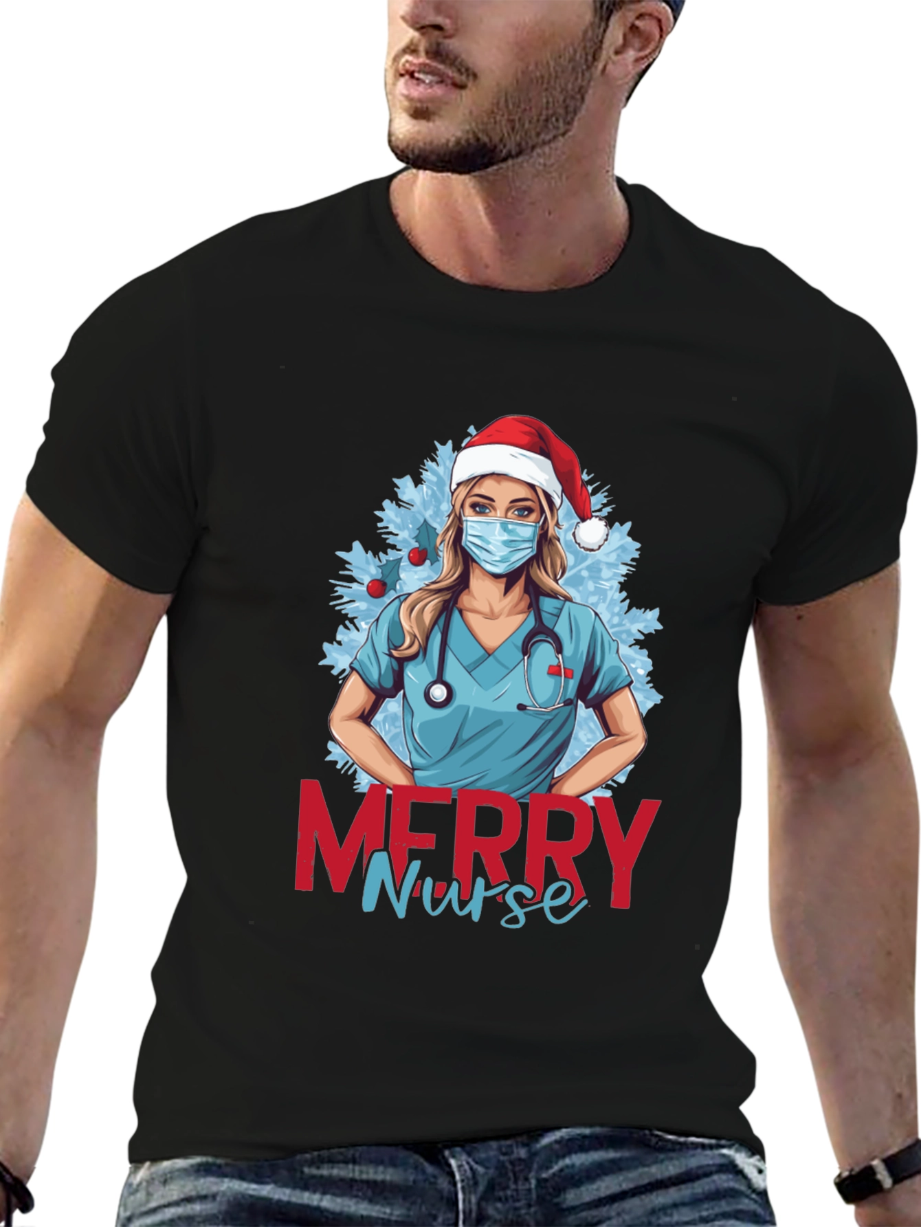 Merry Nurse Christmas Graphic T-Shirt