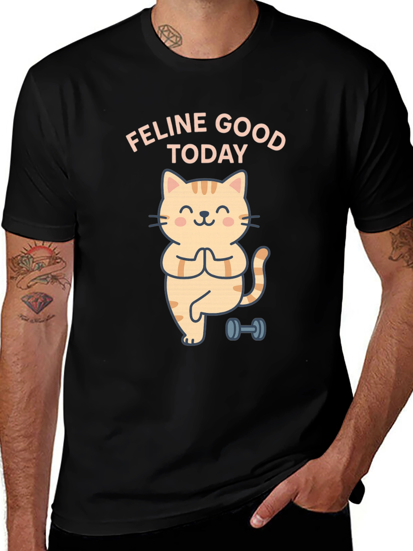 Feline Good Today Cat Yoga Black T-Shirt