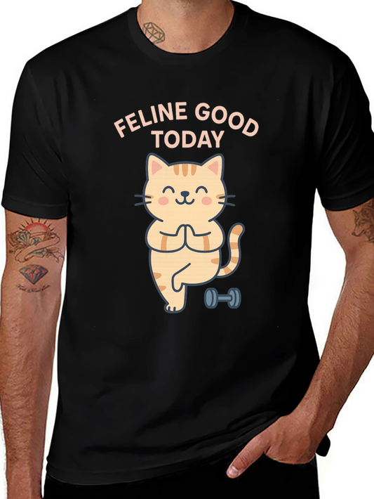 Feline Good Today Cat Yoga Black T-Shirt