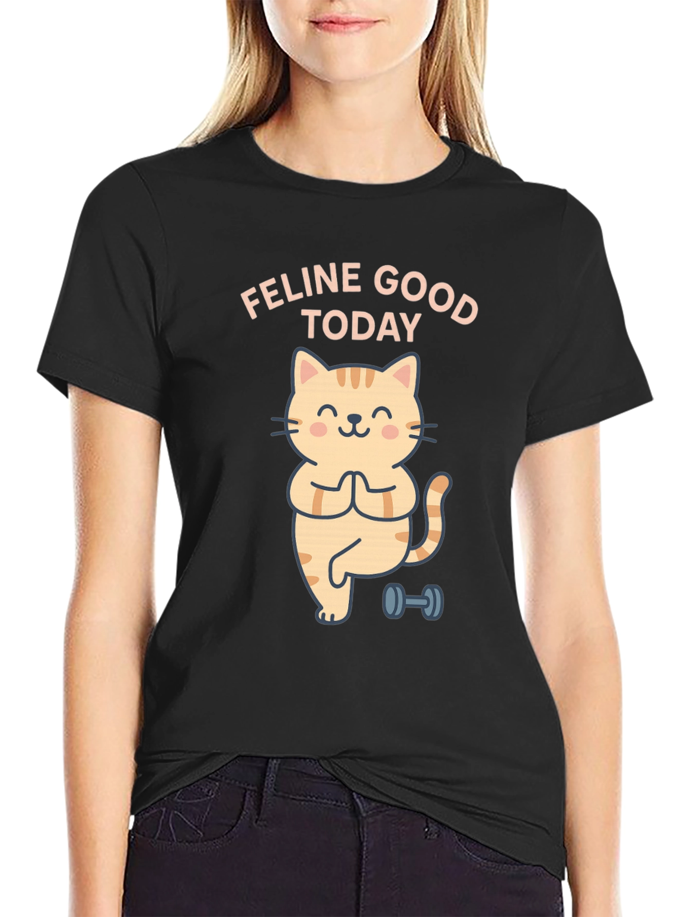 Feline Good Today Cat Yoga Black T-Shirt