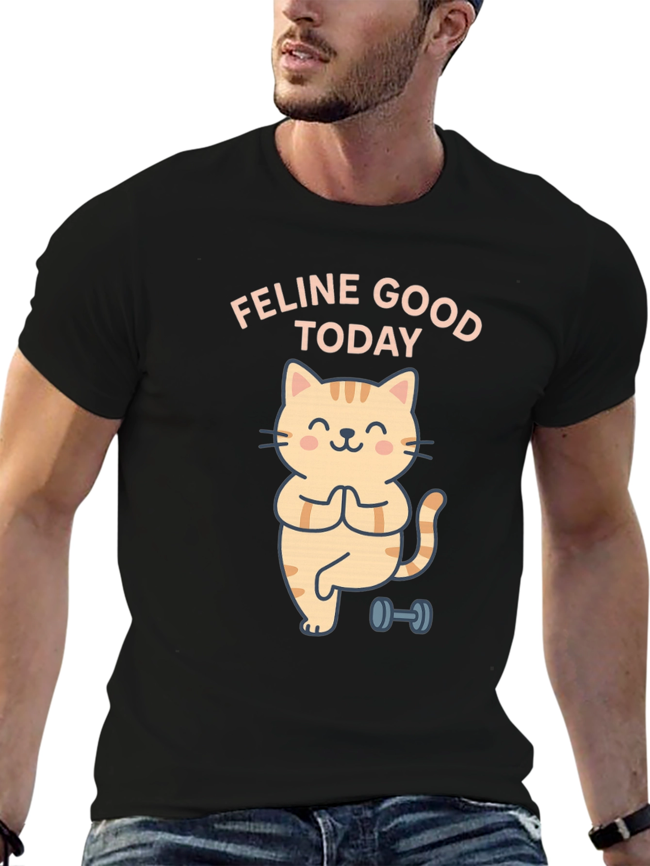 Feline Good Today Cat Yoga Black T-Shirt