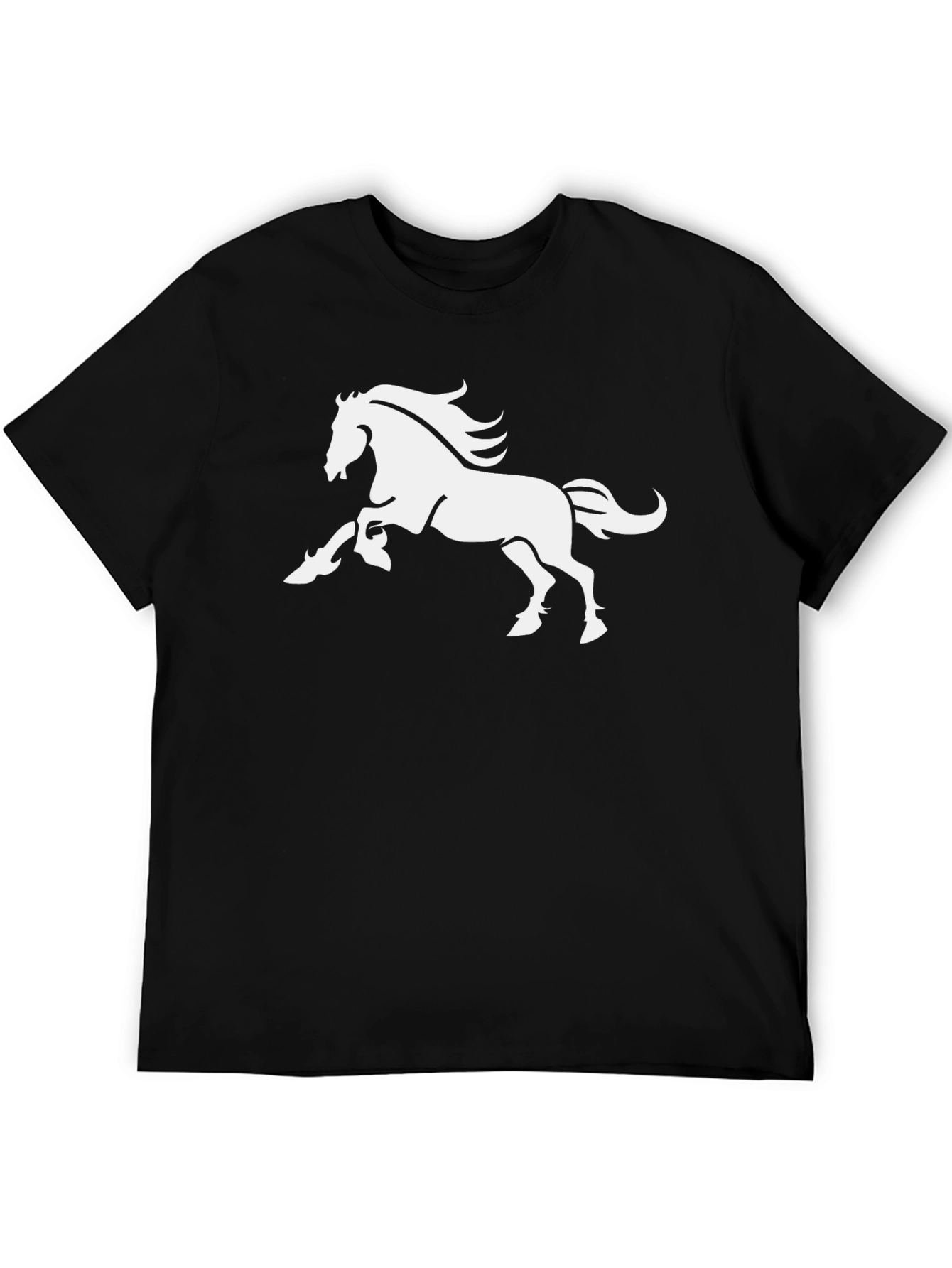 Bold Black Tee with Majestic White Horse Graphic
