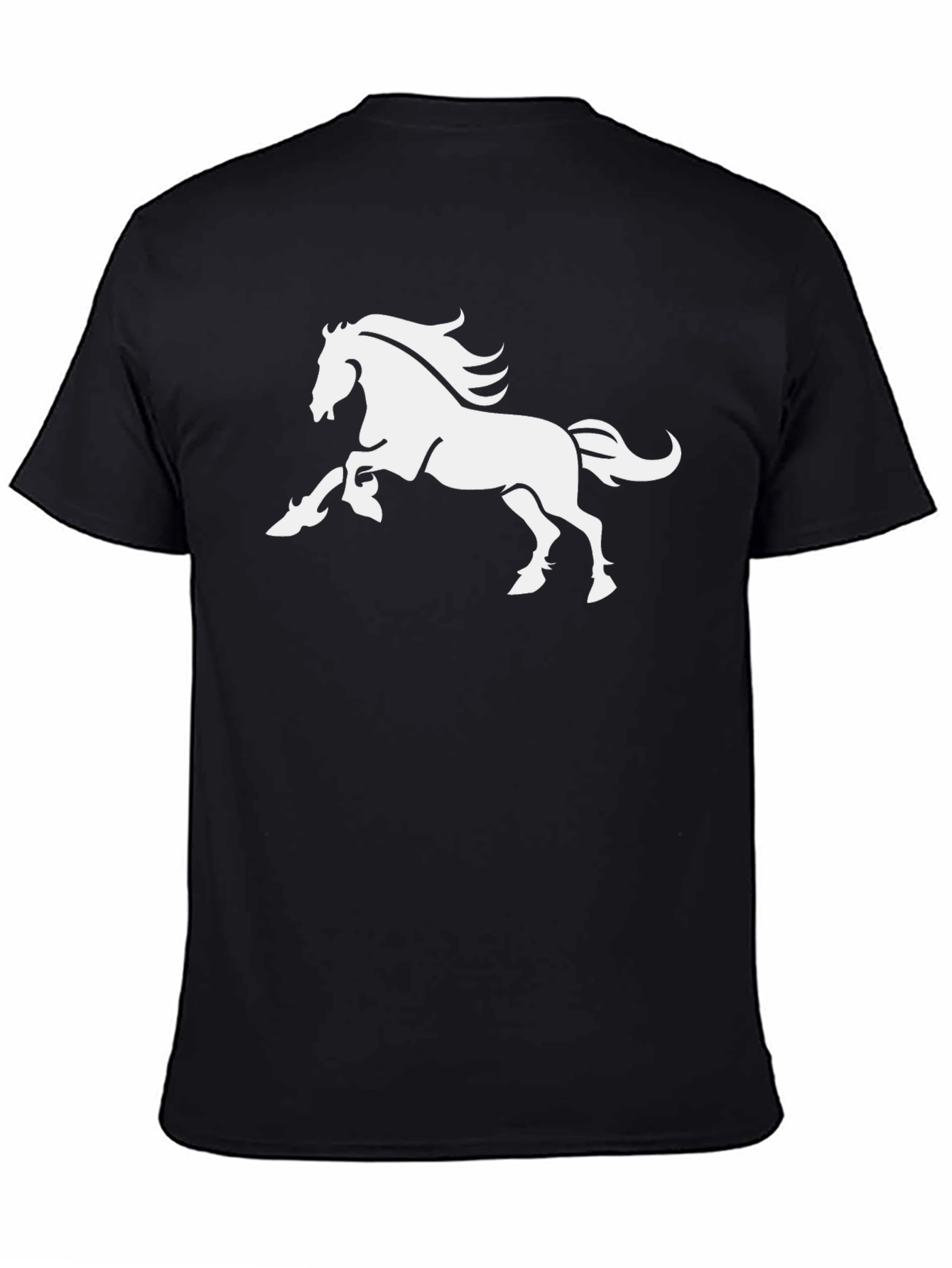 Bold Black Tee with Majestic White Horse Graphic