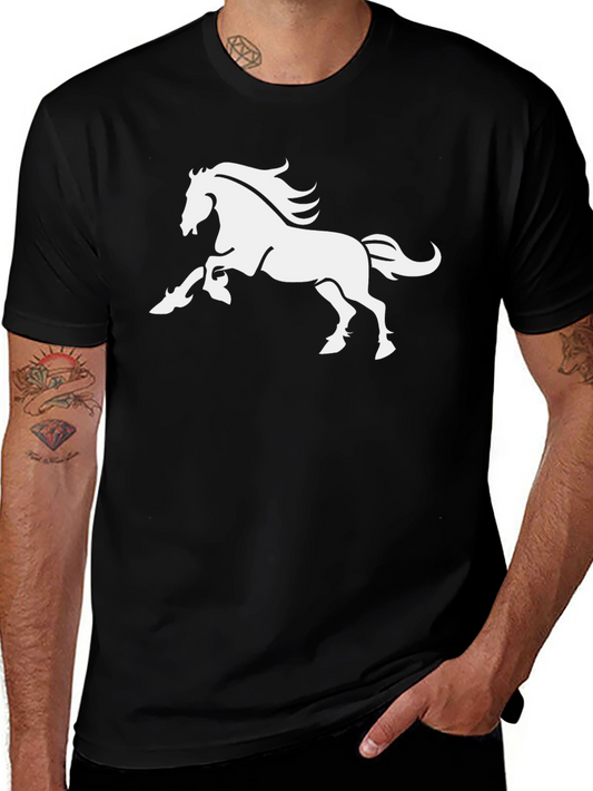 Bold Black Tee with Majestic White Horse Graphic