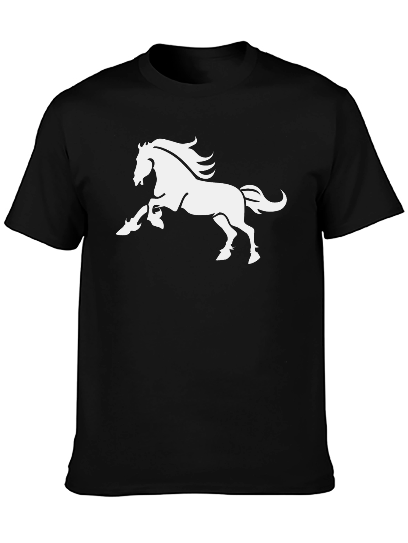 Bold Black Tee with Majestic White Horse Graphic